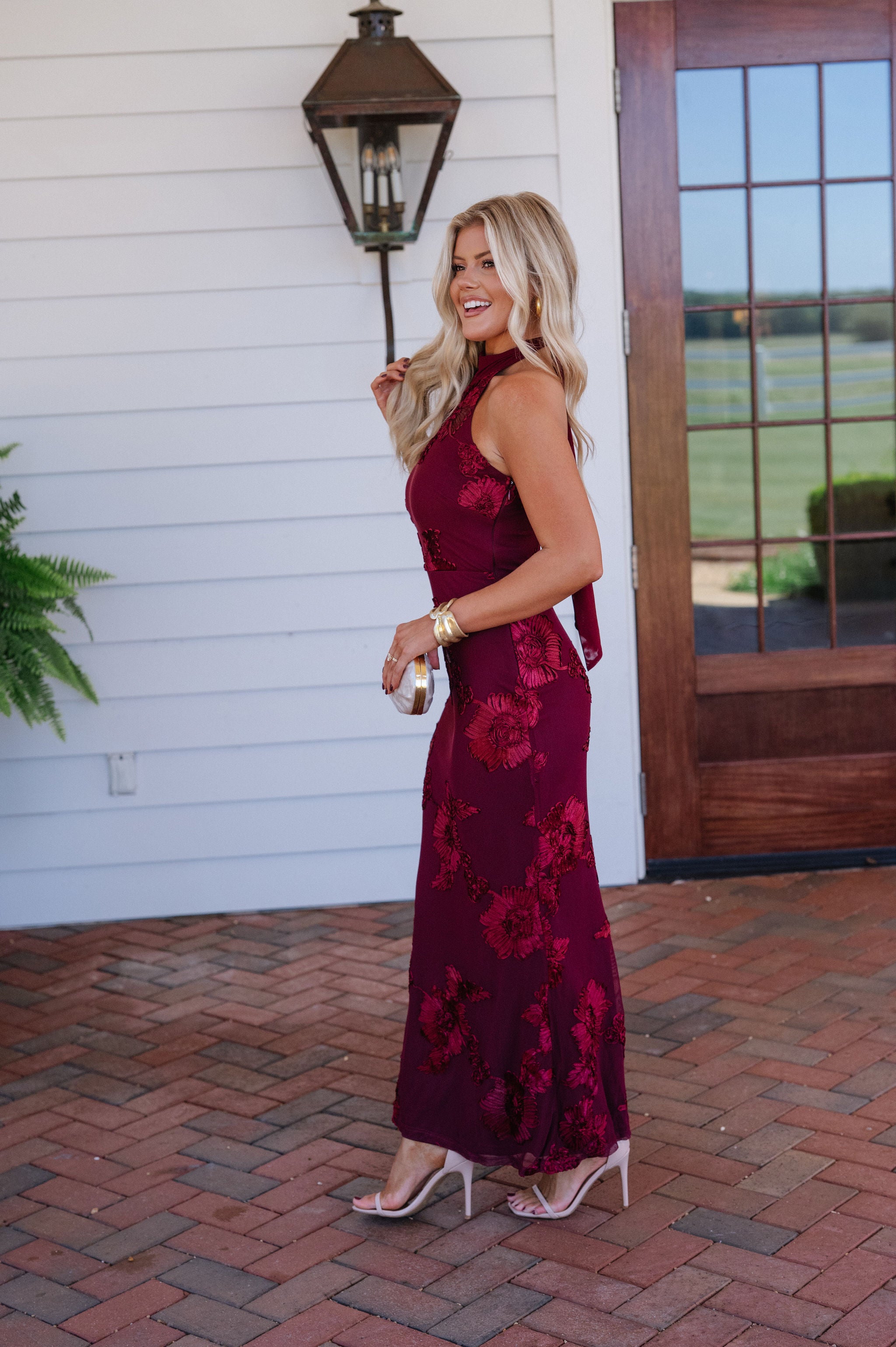 Tyler Floral High Neck Maxi Dress-Wine