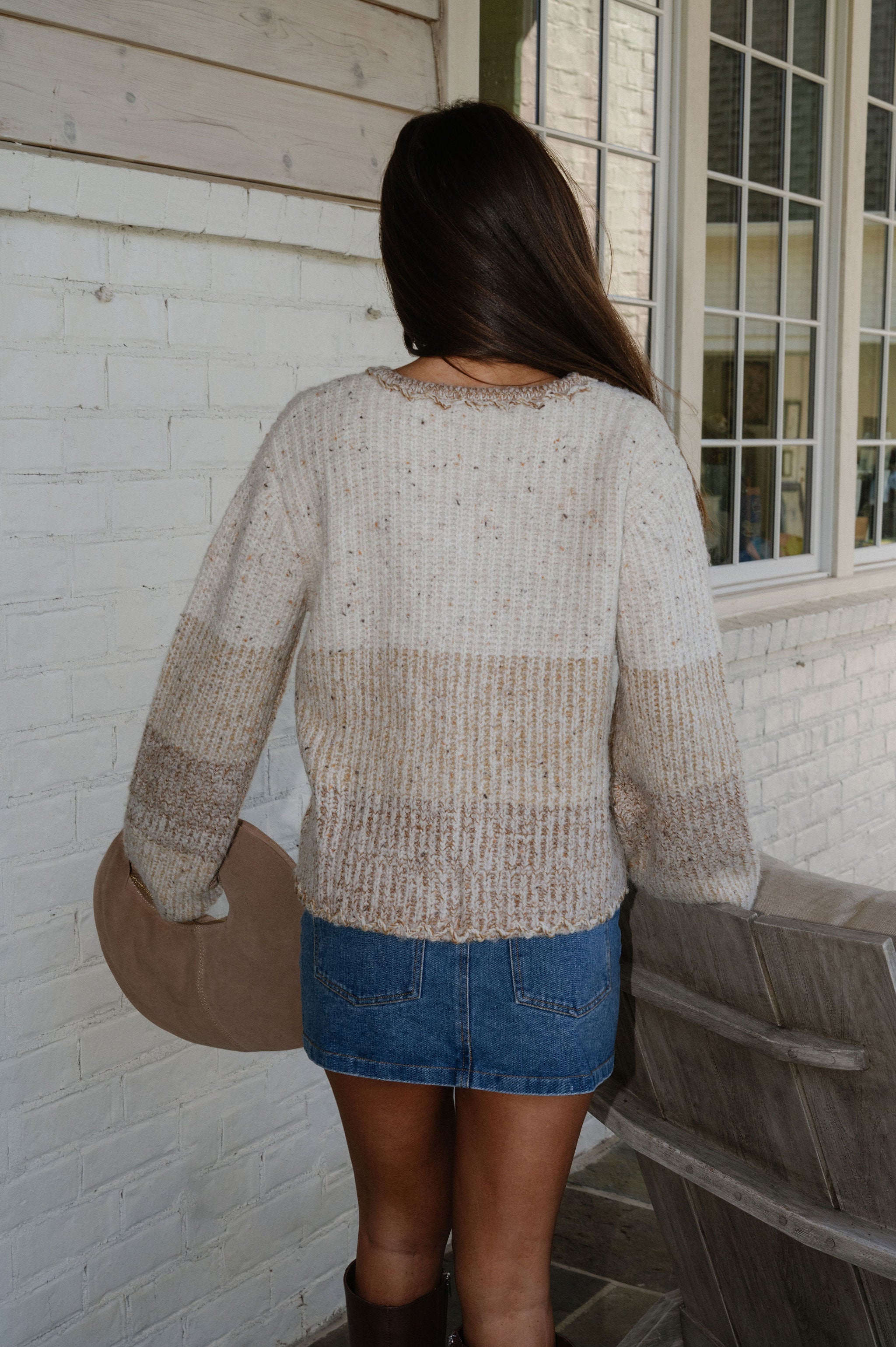 Stevie Button Closure Sweater-Taupe Multi