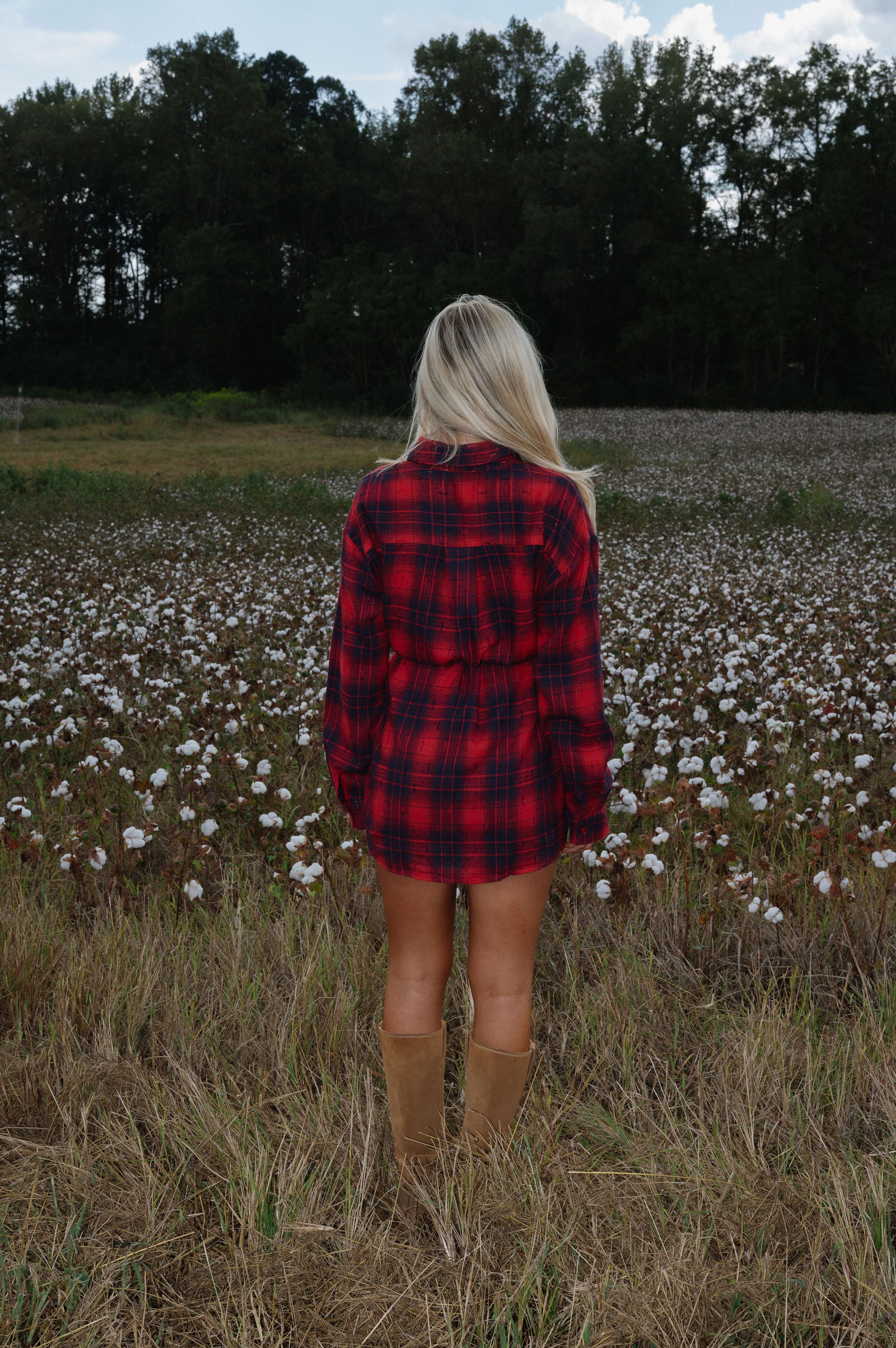 Distressed Plaid Flannel Belted Shirt Romper-Cherry