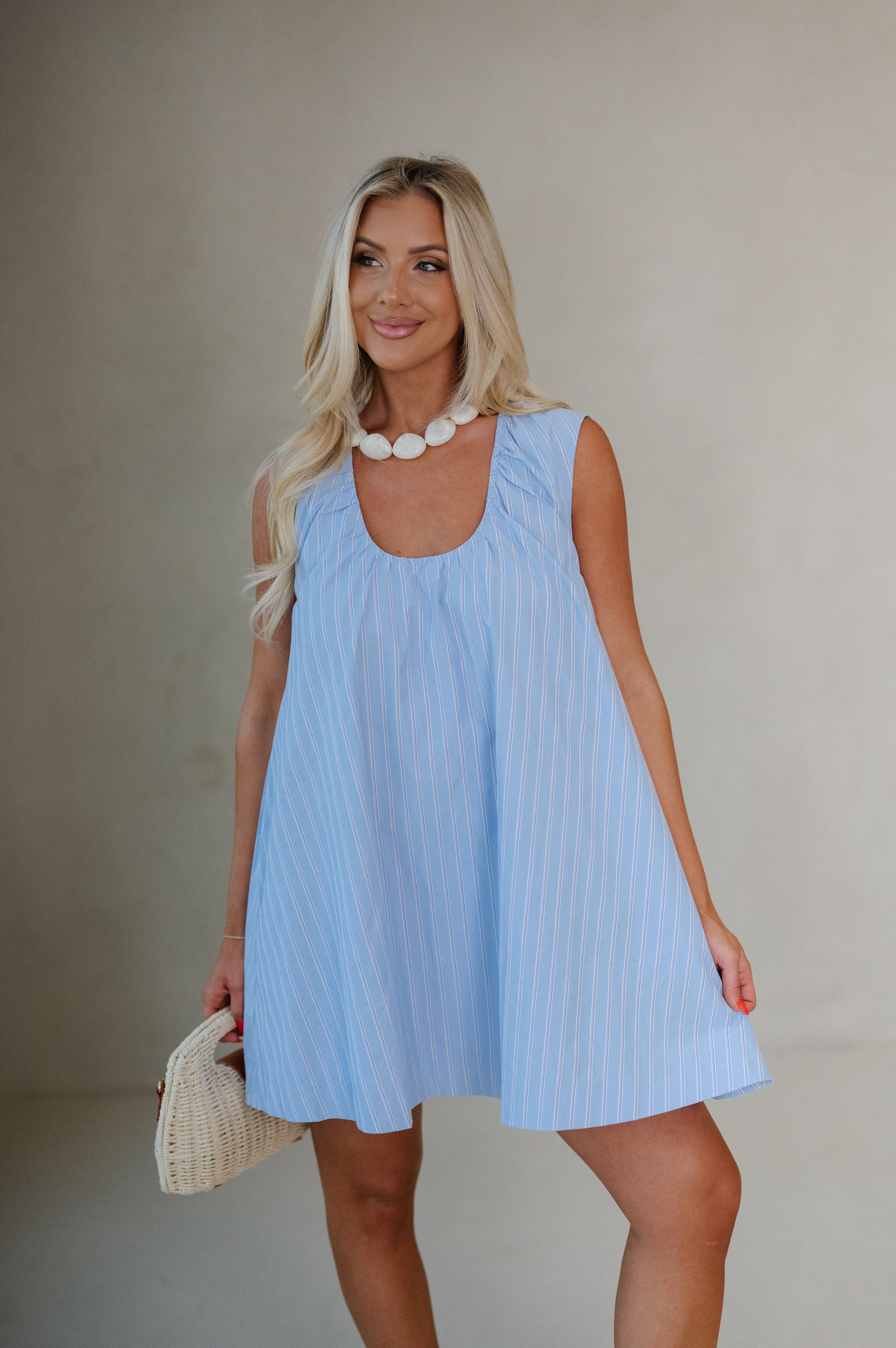 Houston Swing Dress-Light Blue Stripe