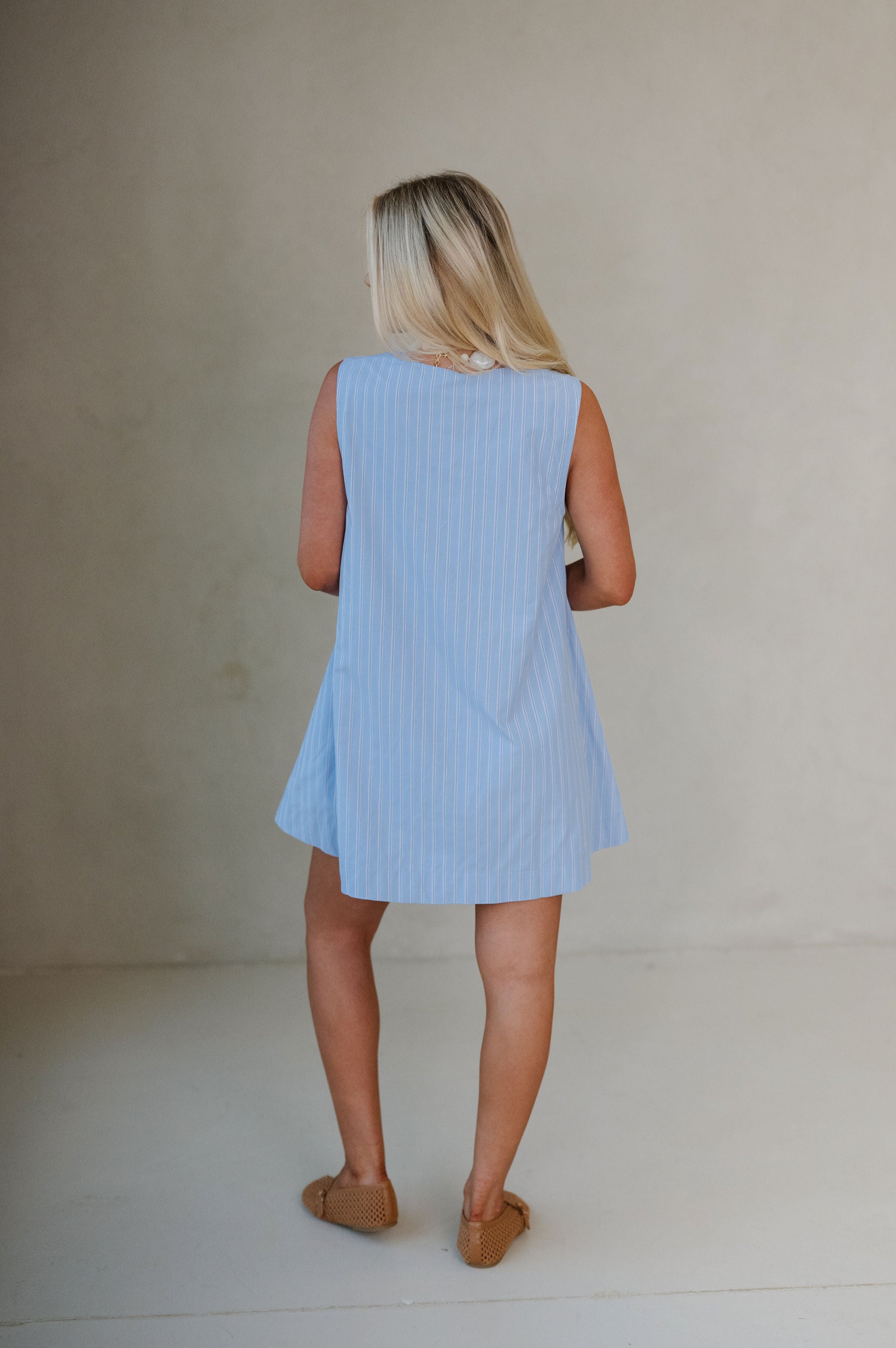 Houston Swing Dress-Light Blue Stripe