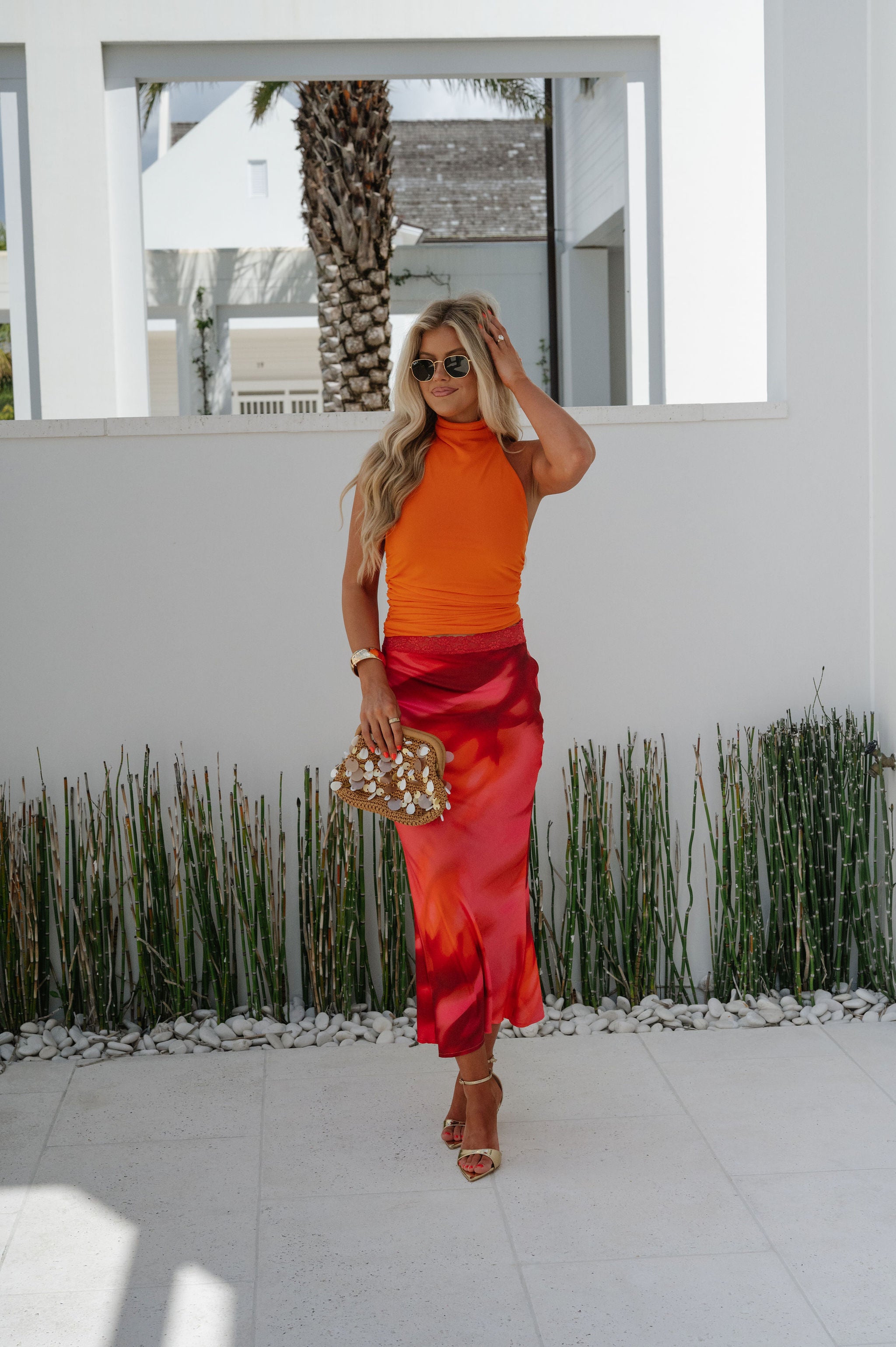 Avery Satin Maxi Skirt-Magenta Red