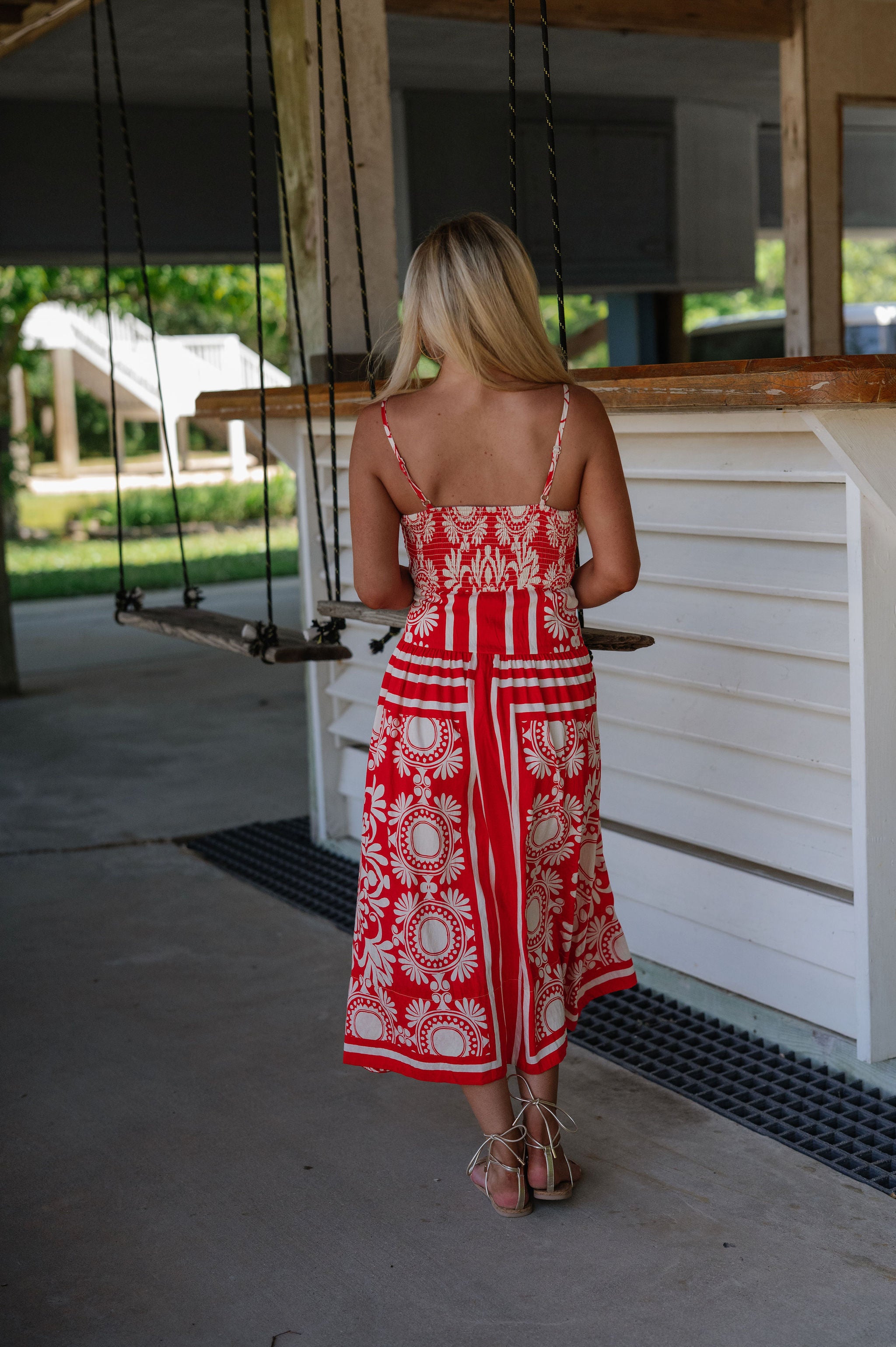 Josephine Midi Dress-Red/Ivory