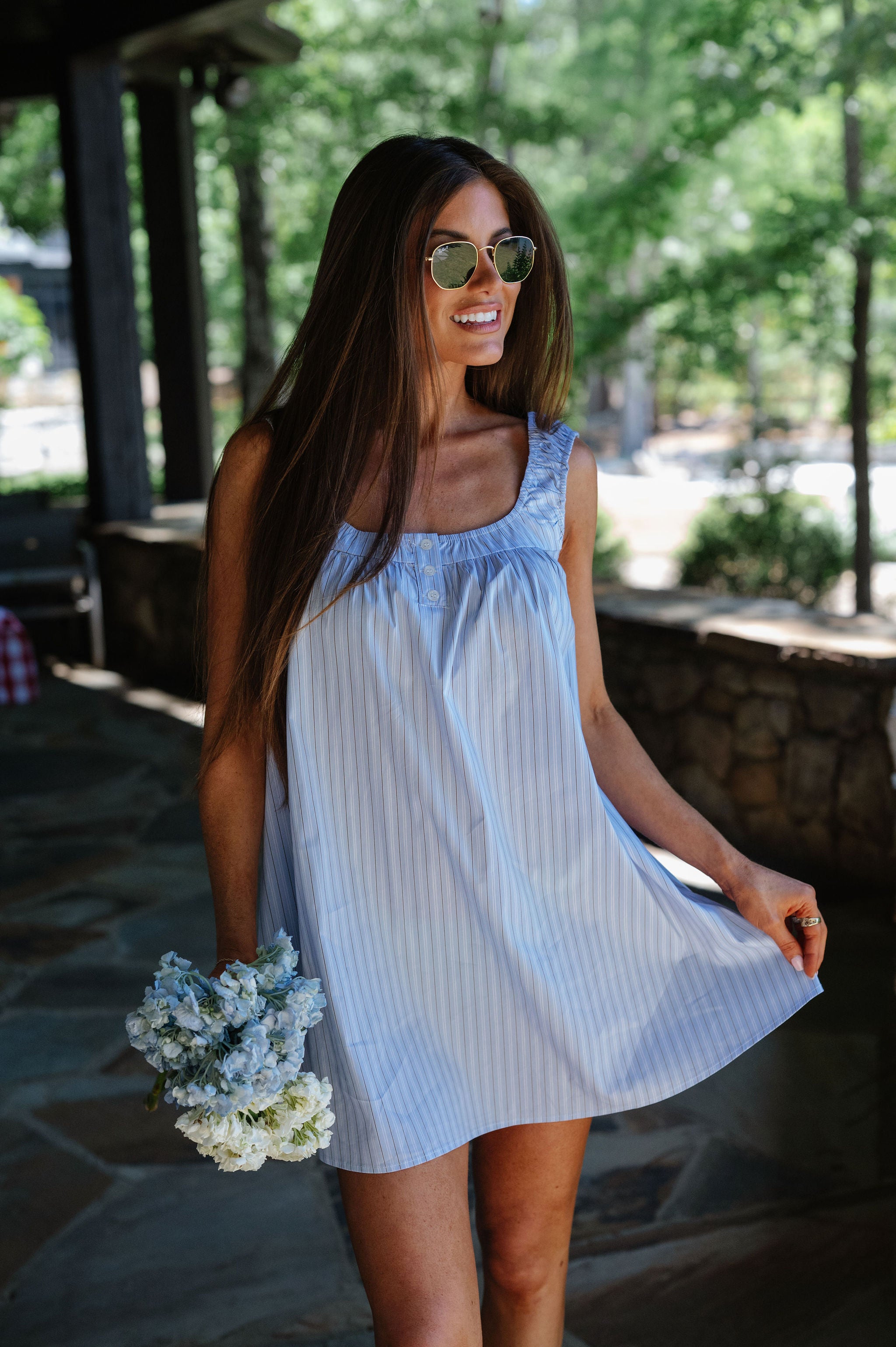 Carly Stripe Swing Mini Dress-Blue