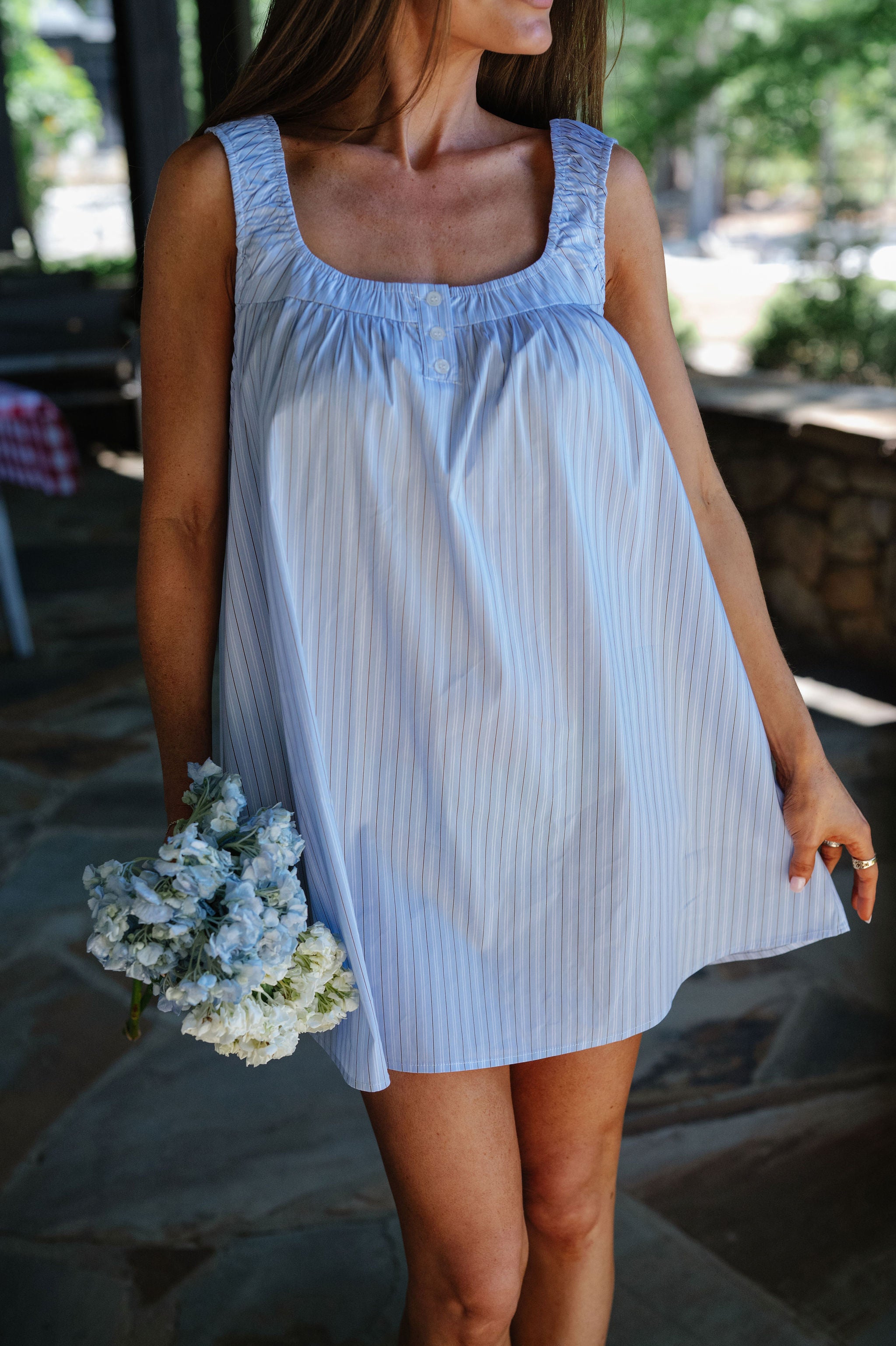 Carly Stripe Swing Mini Dress-Blue