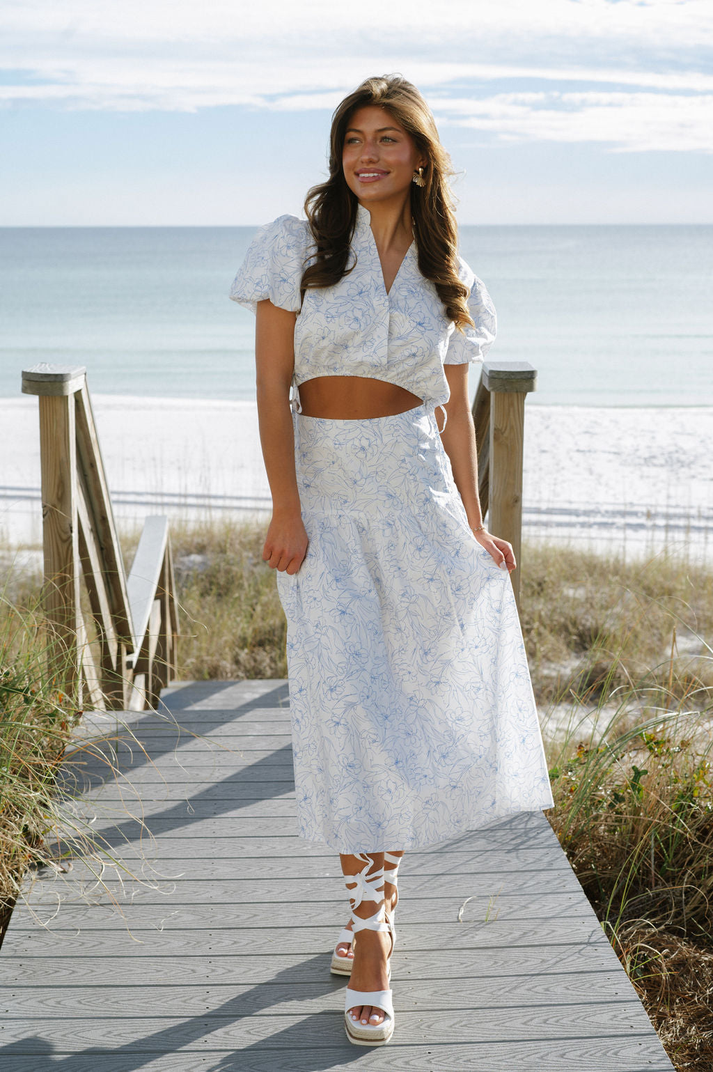 Stella Skirt Set-White/Blue