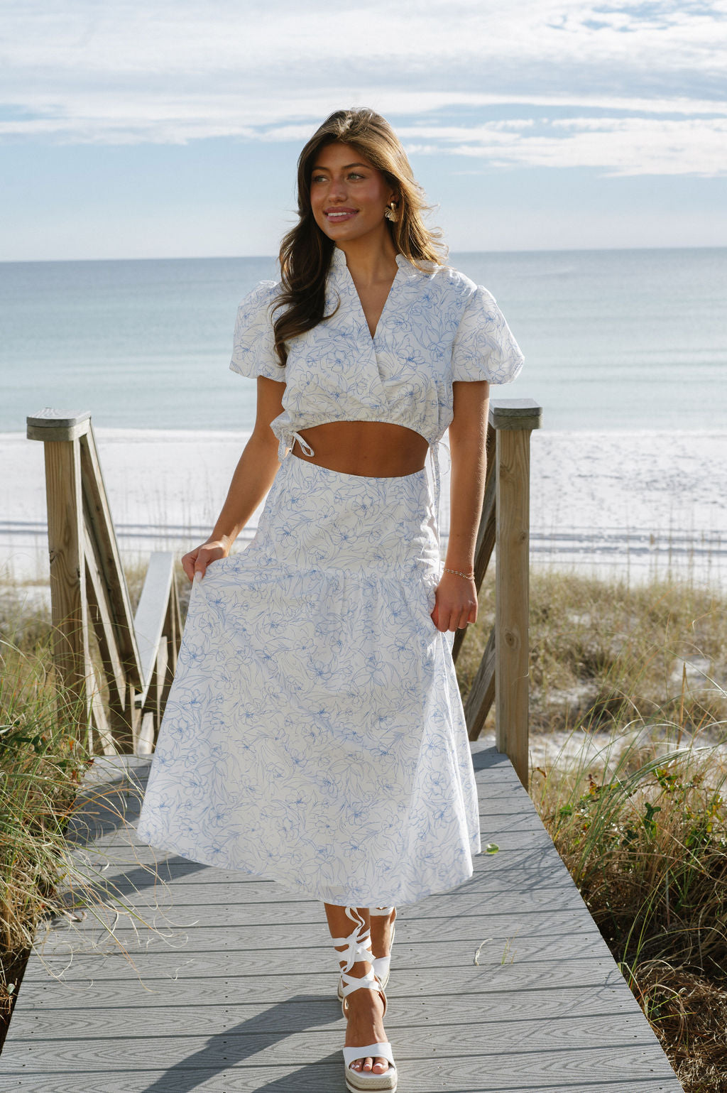 Stella Skirt Set-White/Blue