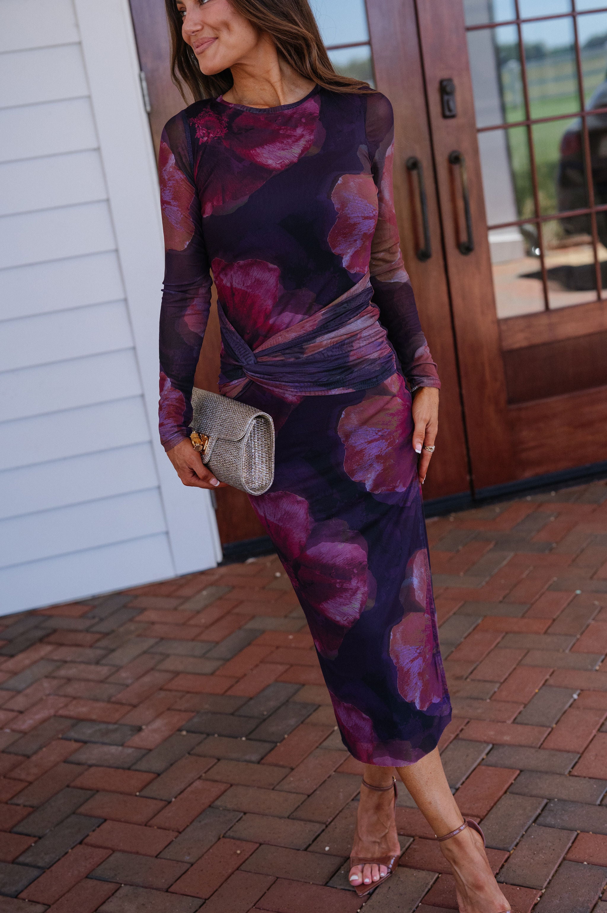 Briar Floral Mesh Midi Dress-Violet Multi