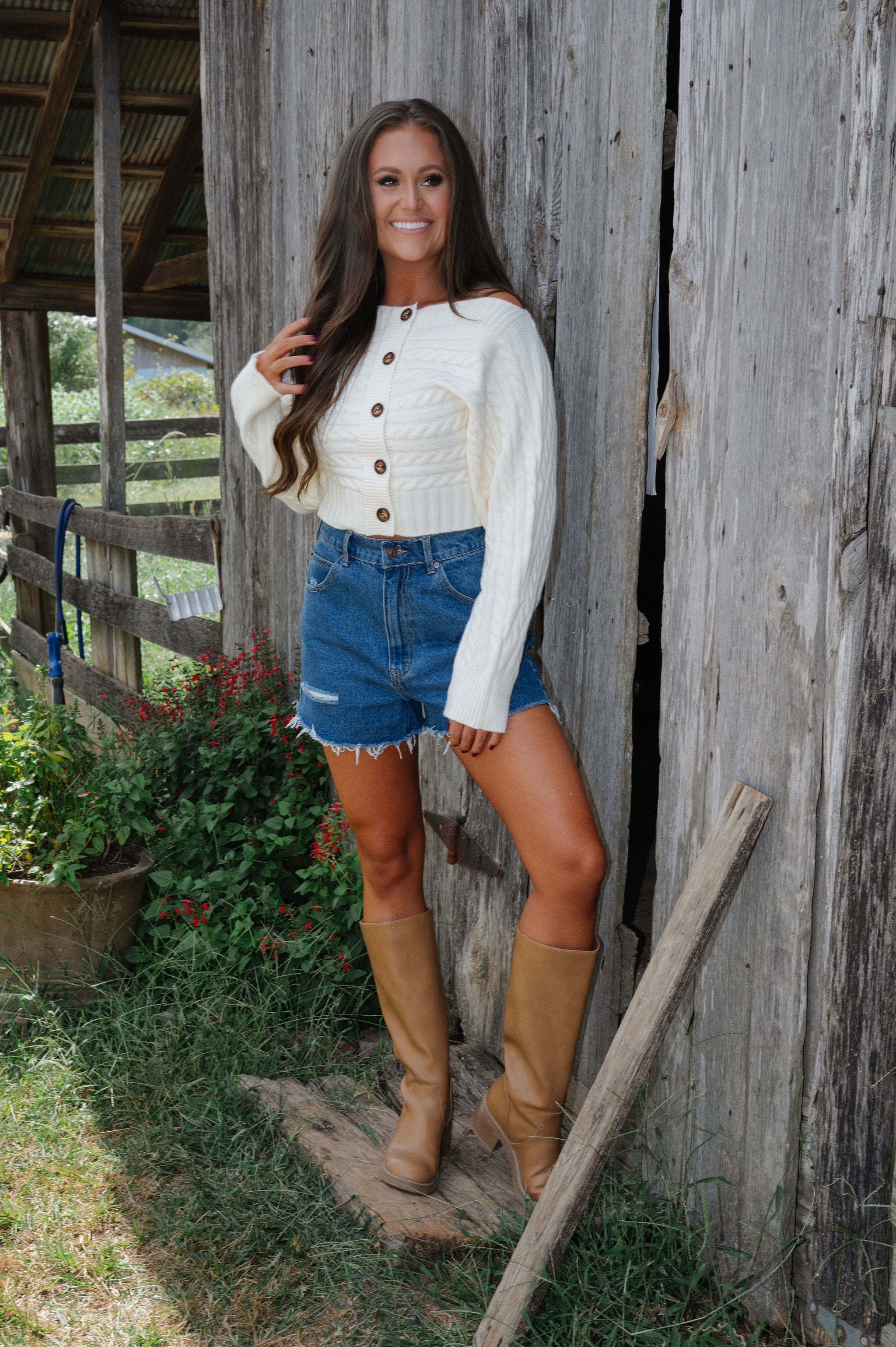 OTS Button Down Sweater Top-Ivory
