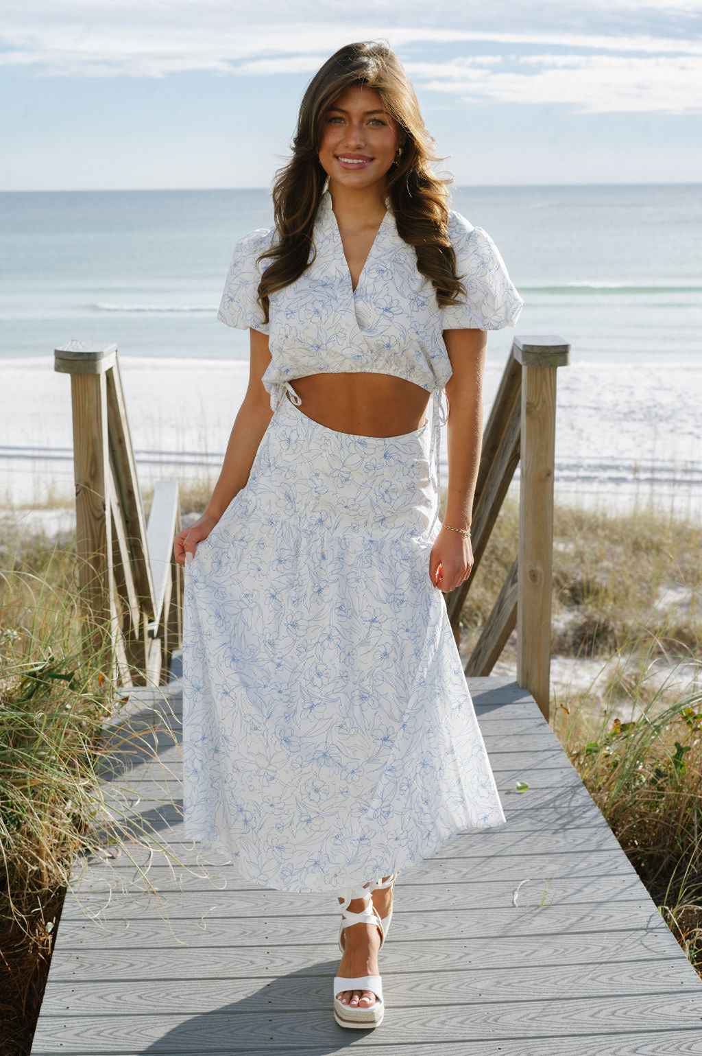 Stella Skirt Set-White/Blue