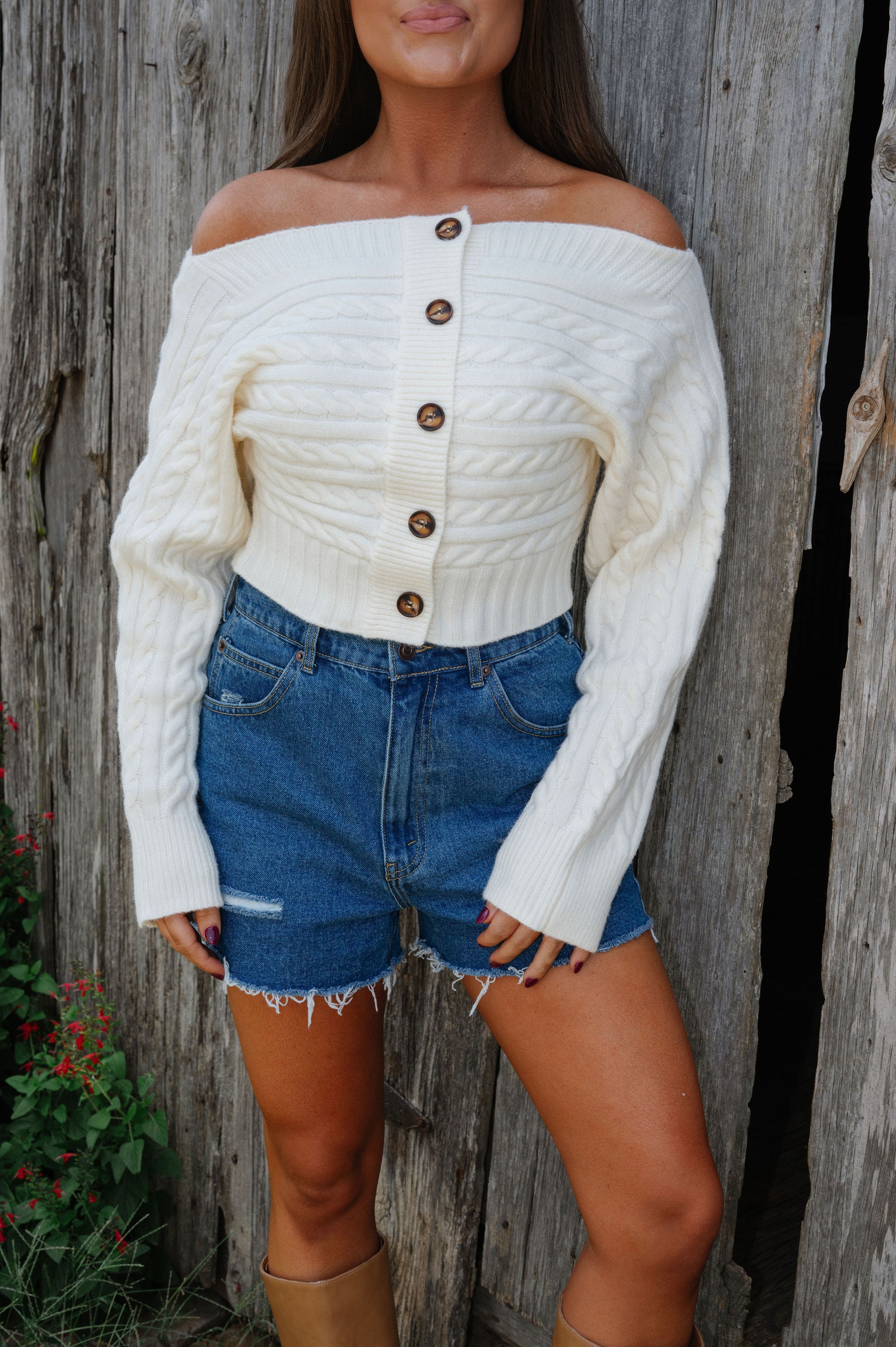 OTS Button Down Sweater Top-Ivory