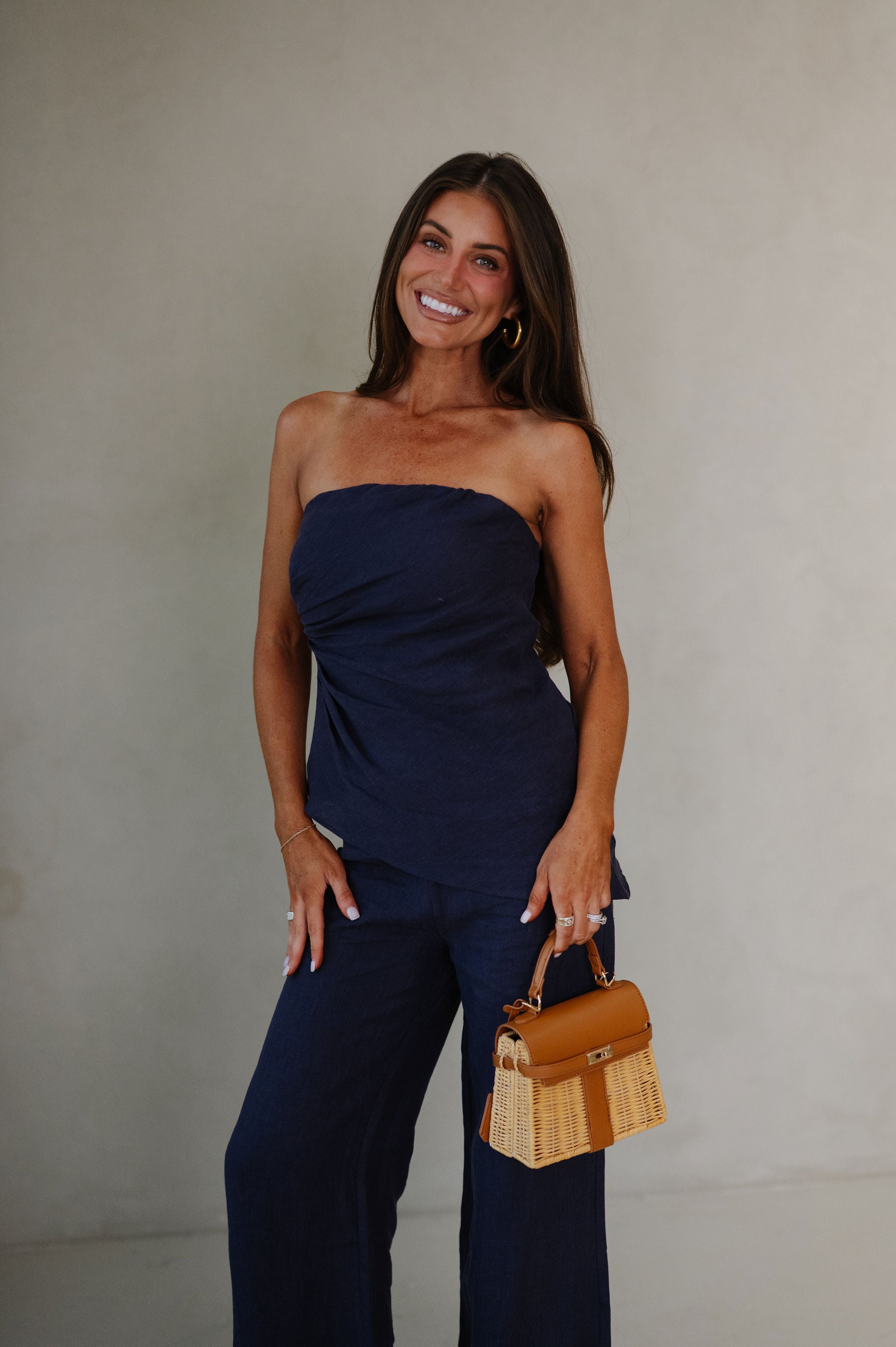Dani Asymmetrical Strapless Top-Navy