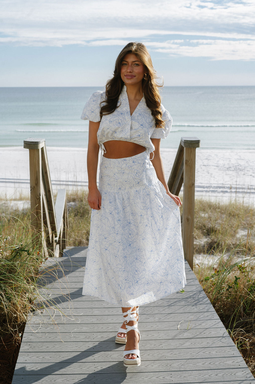 Stella Skirt Set-White/Blue