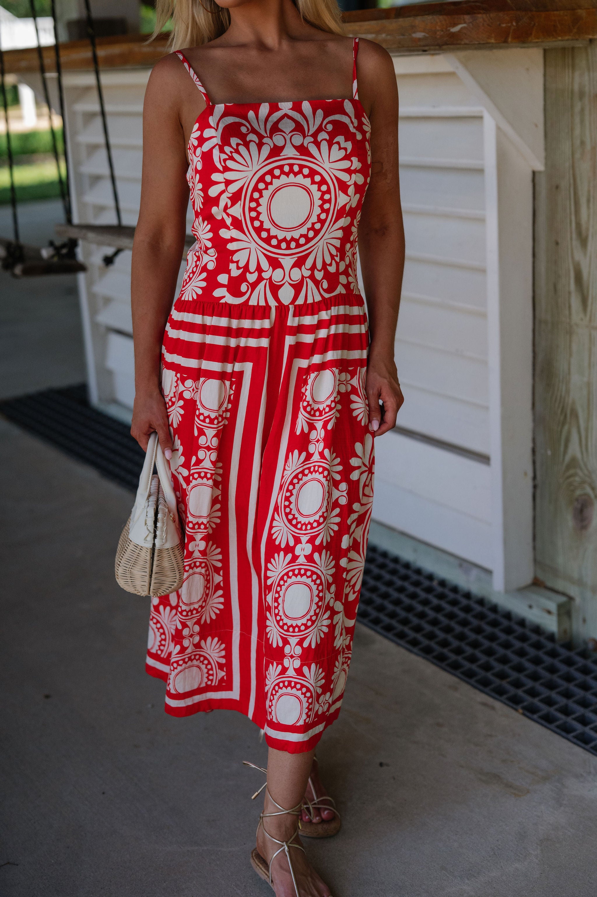 Josephine Midi Dress-Red/Ivory