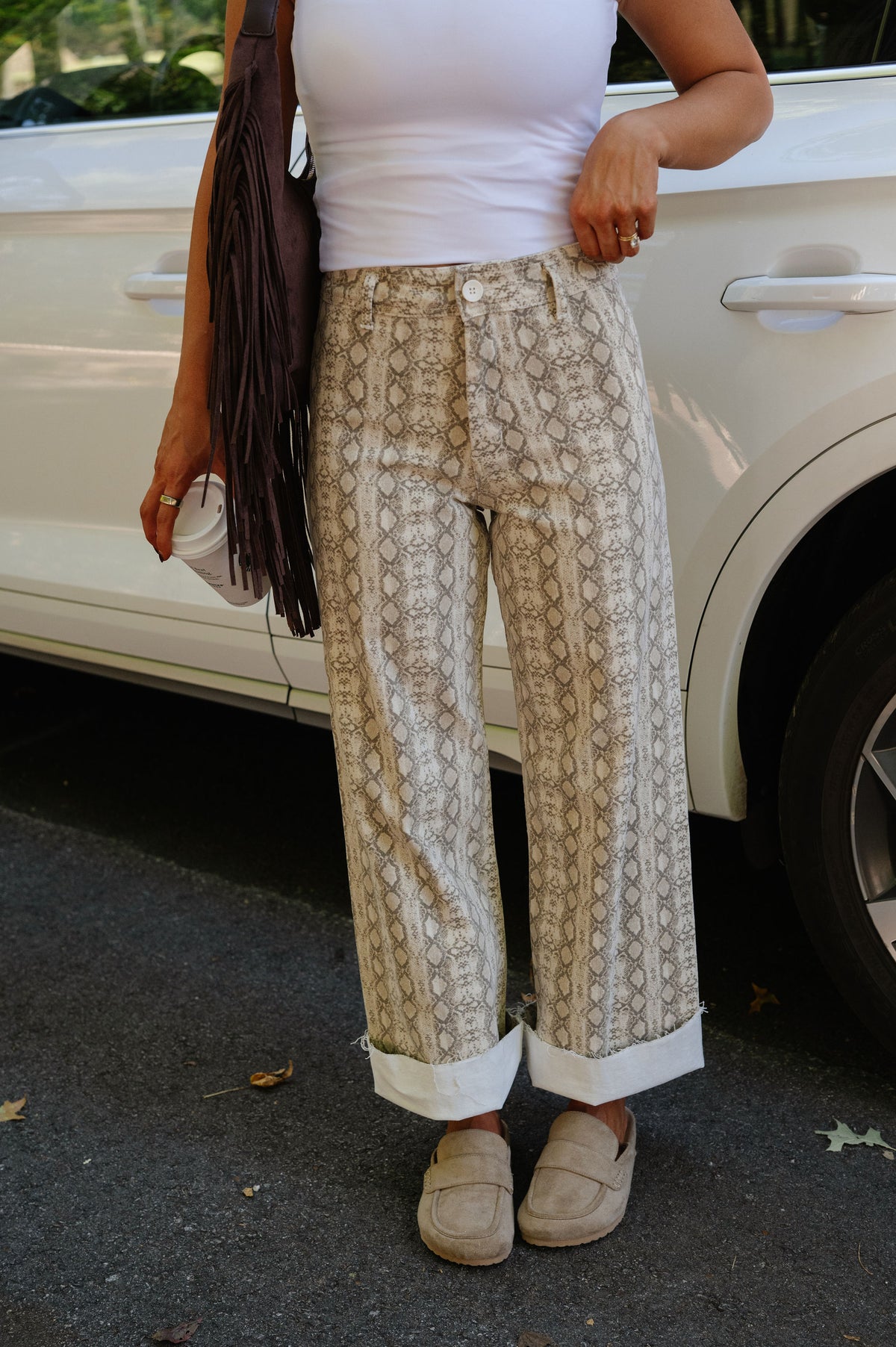 Corie Snake Printed Pants-Beige