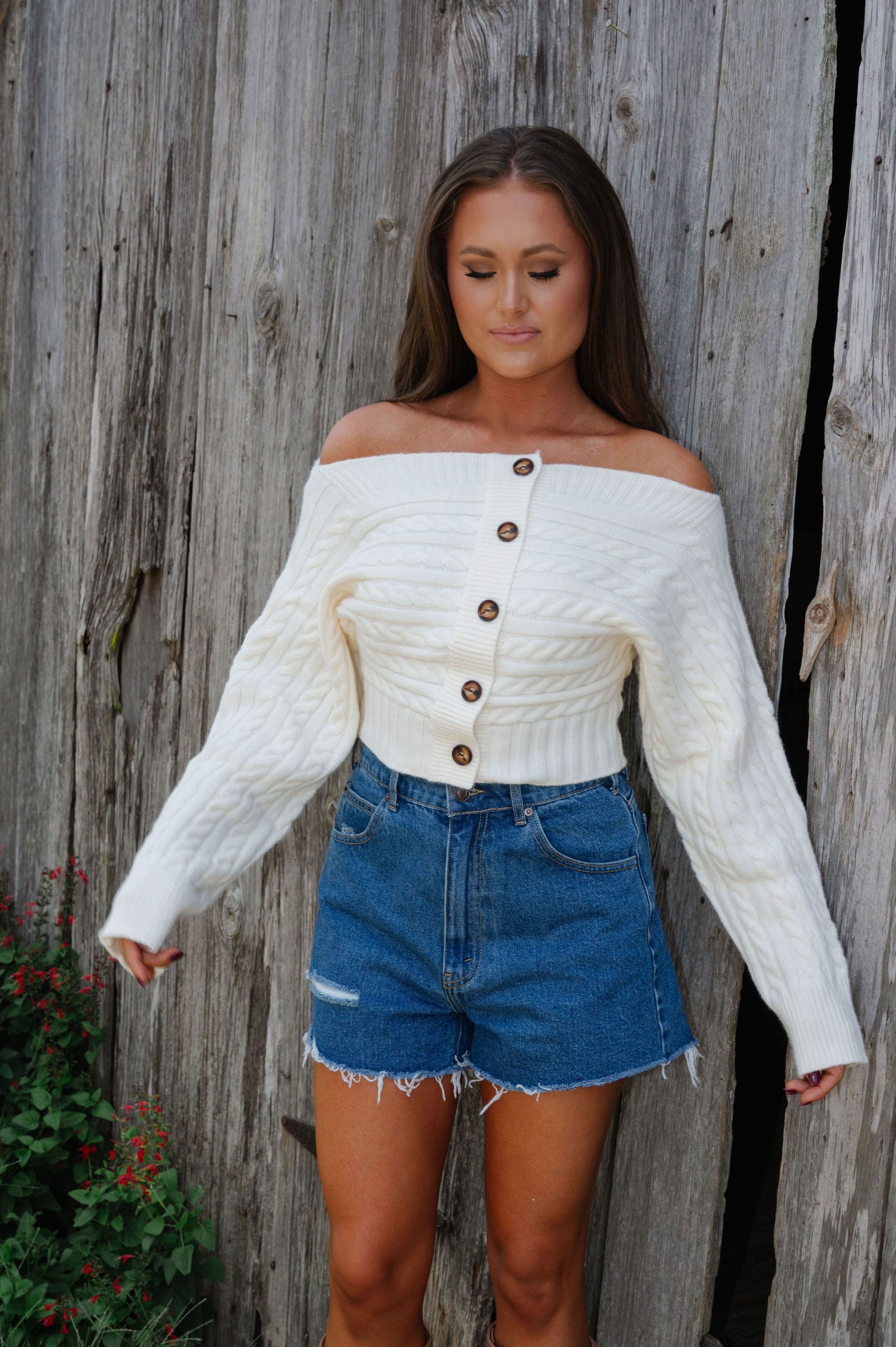 OTS Button Down Sweater Top-Ivory
