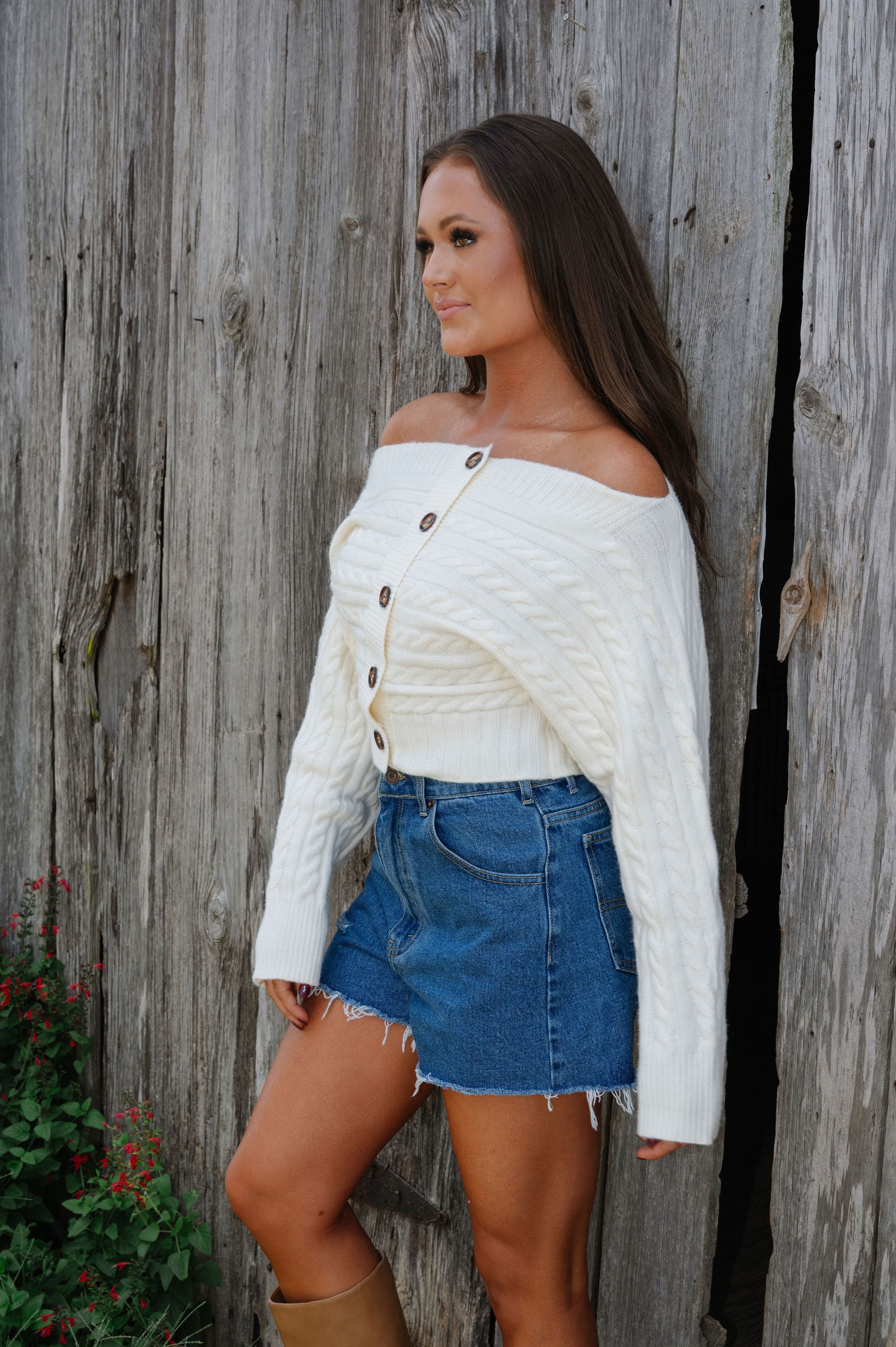 OTS Button Down Sweater Top-Ivory
