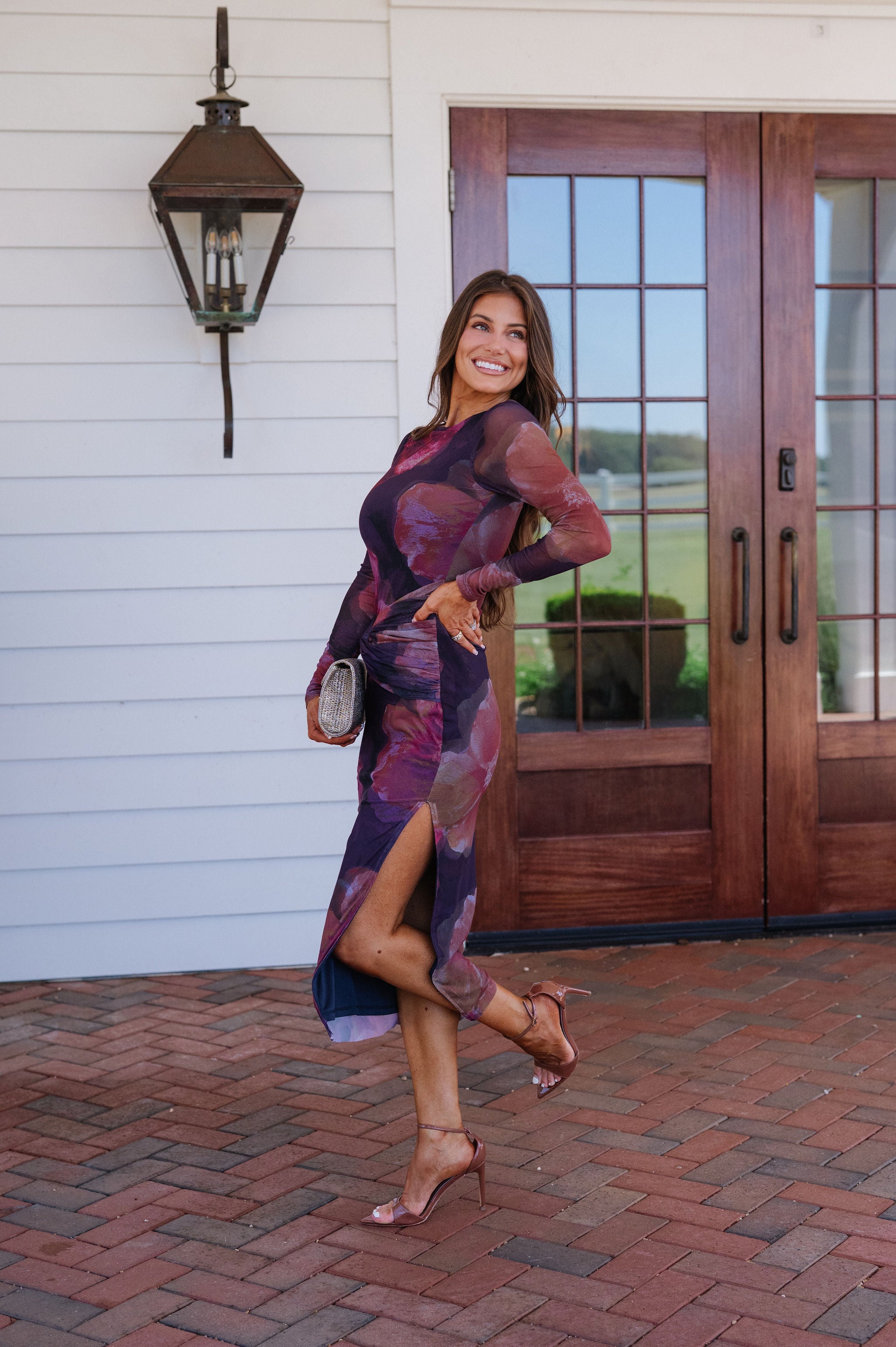 Briar Floral Mesh Midi Dress-Violet Multi