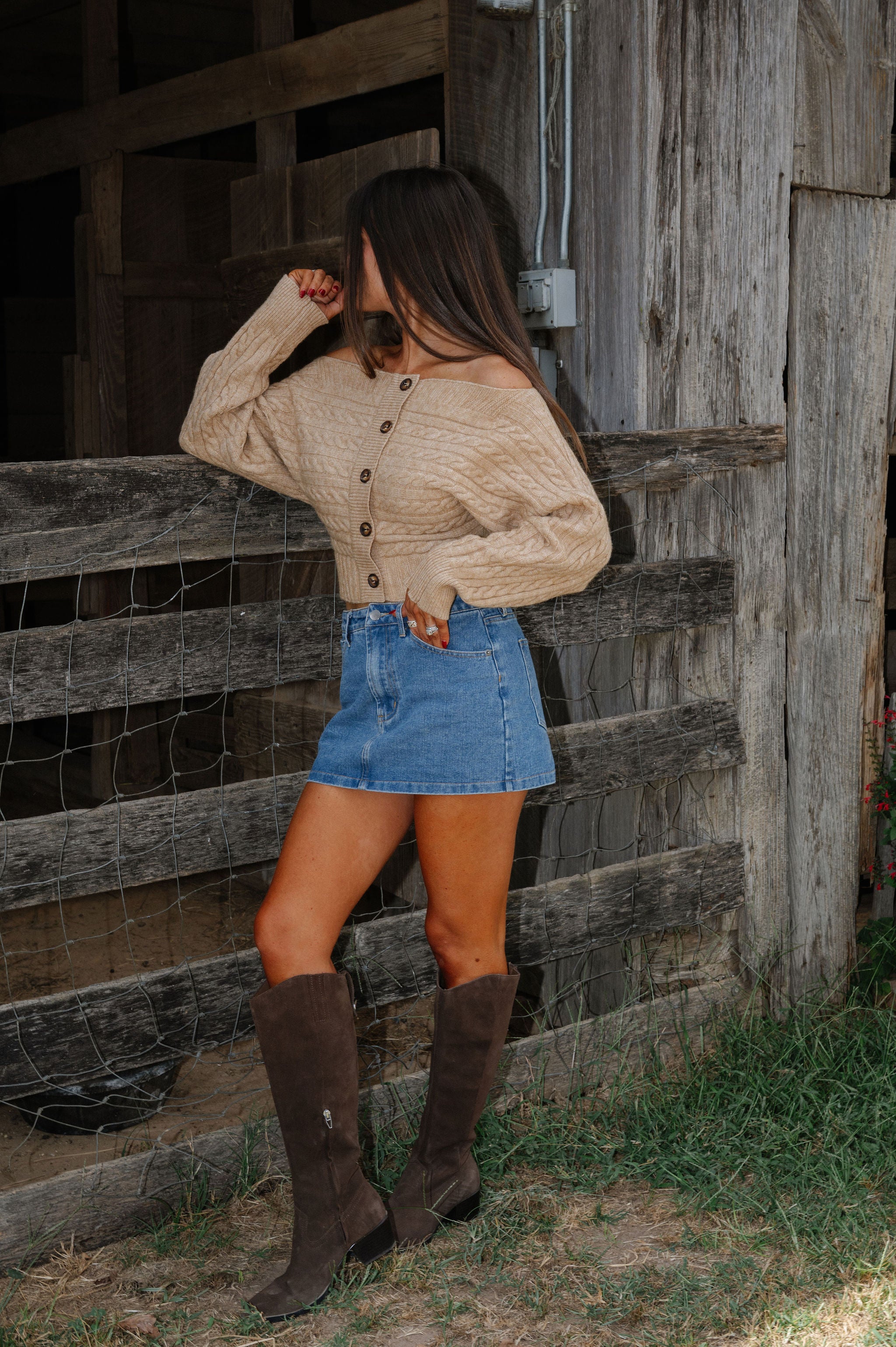 OTS Button Down Sweater Top-Beige