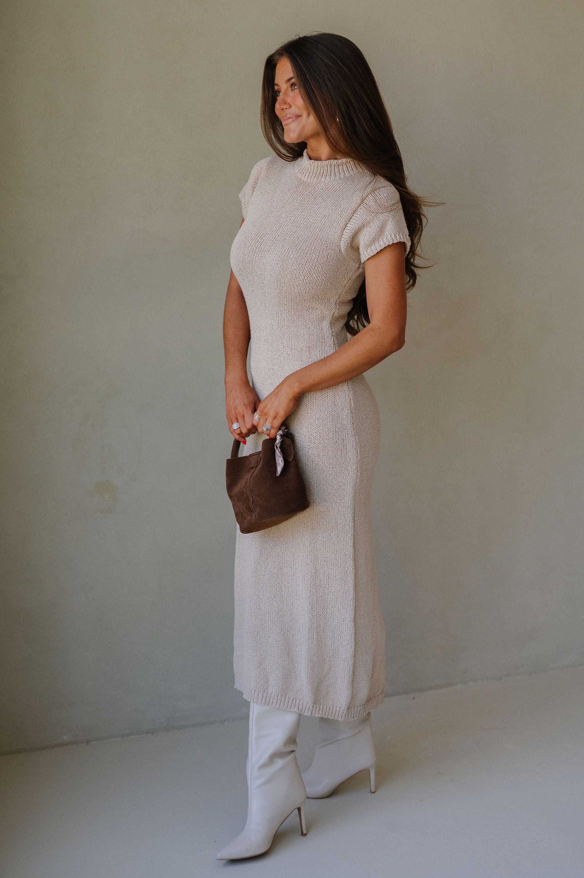 Krissy Sweater Midi Dress-Taupe