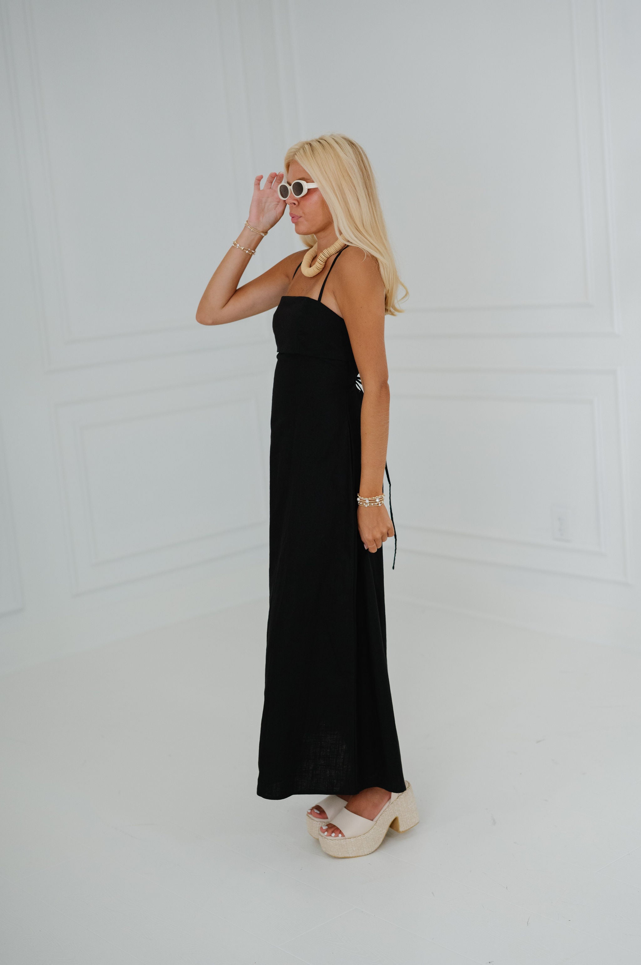 Macie Linen Midi Dress-Black