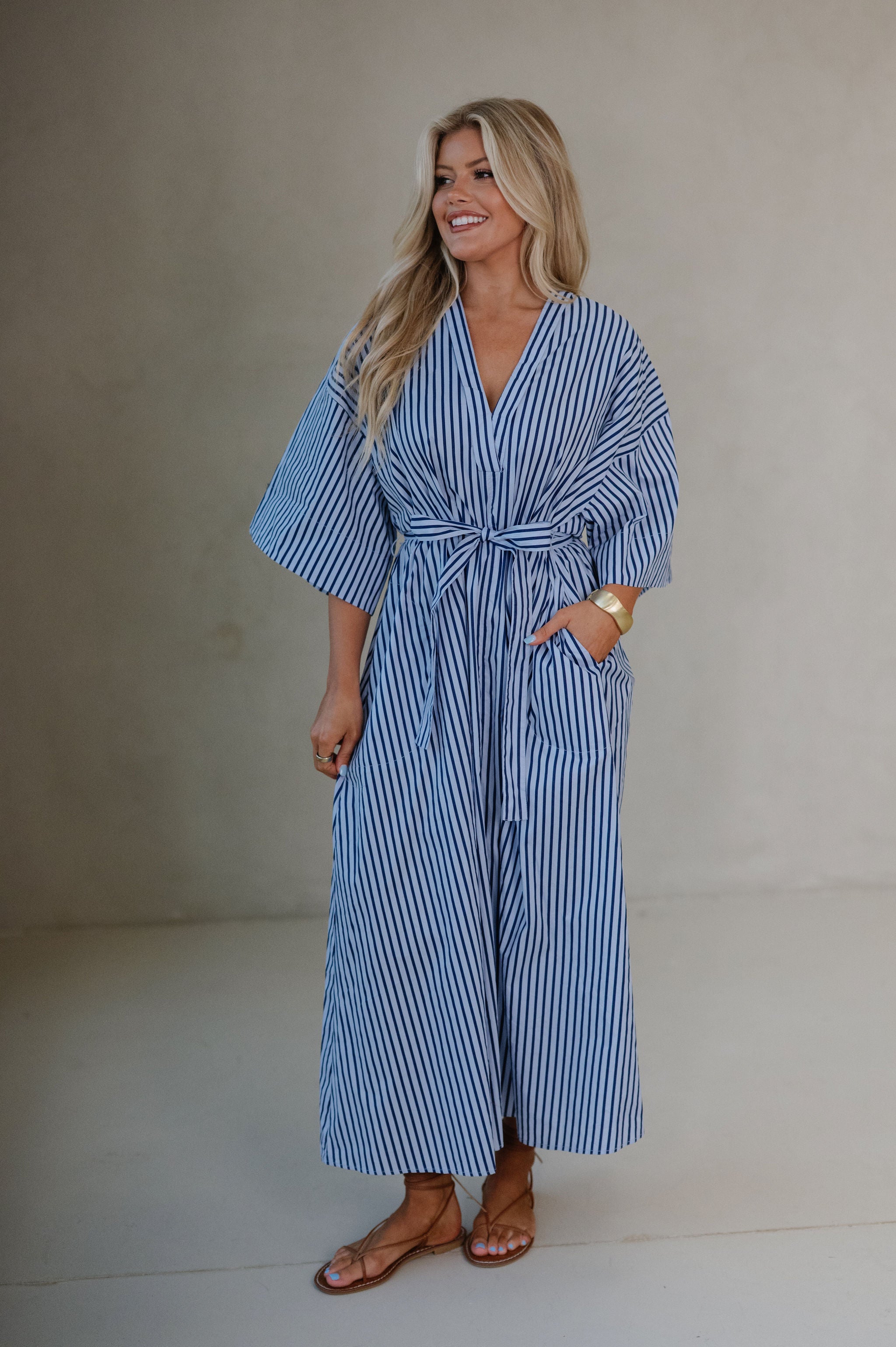 Molly Striped Midi Dress-Blue