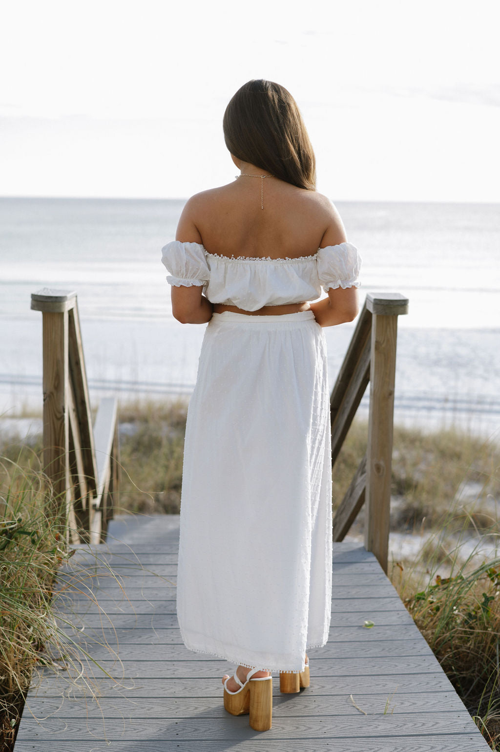 Crochet Lace Ruffle Set- Off White