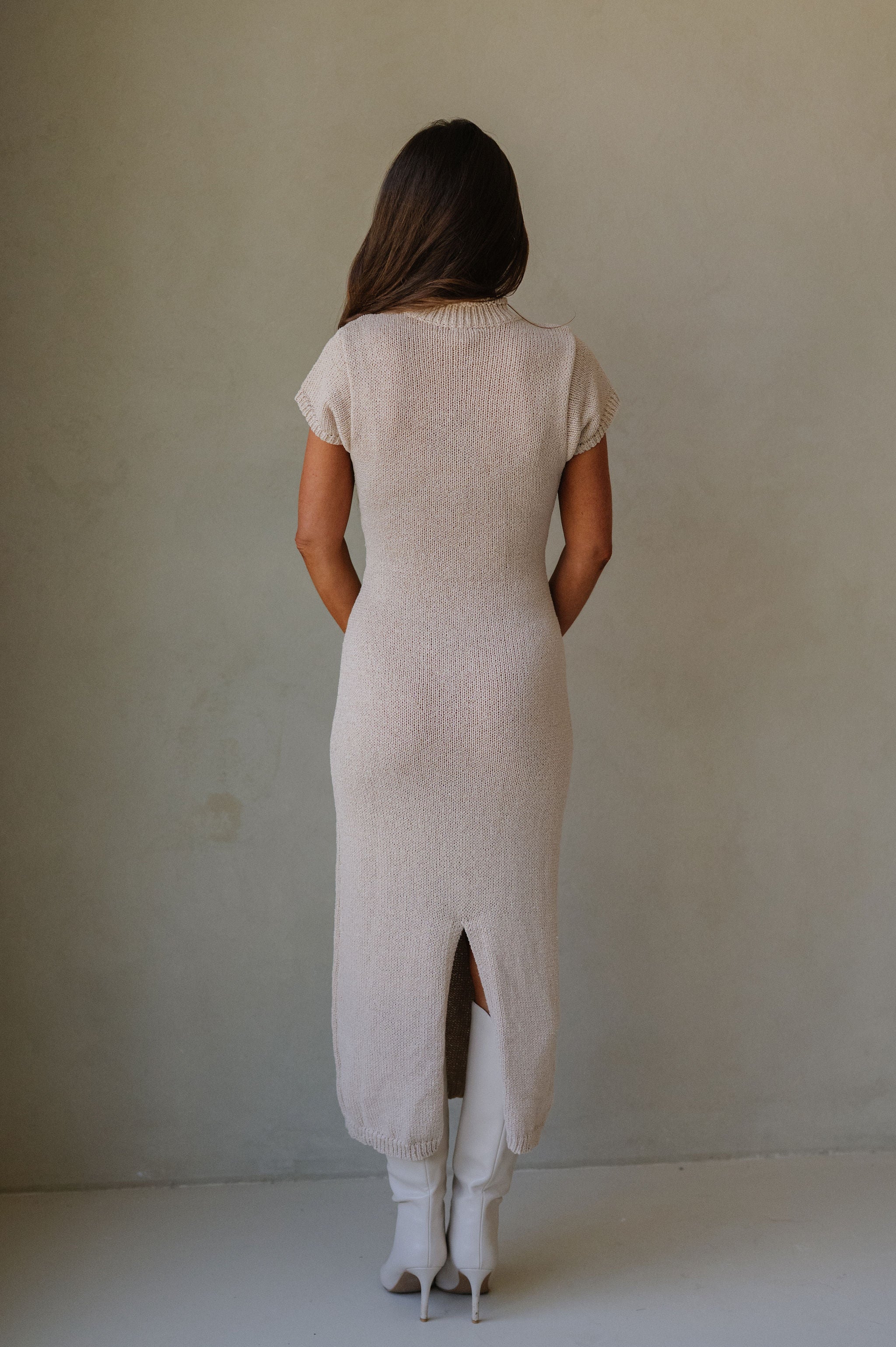 Krissy Sweater Midi Dress-Taupe