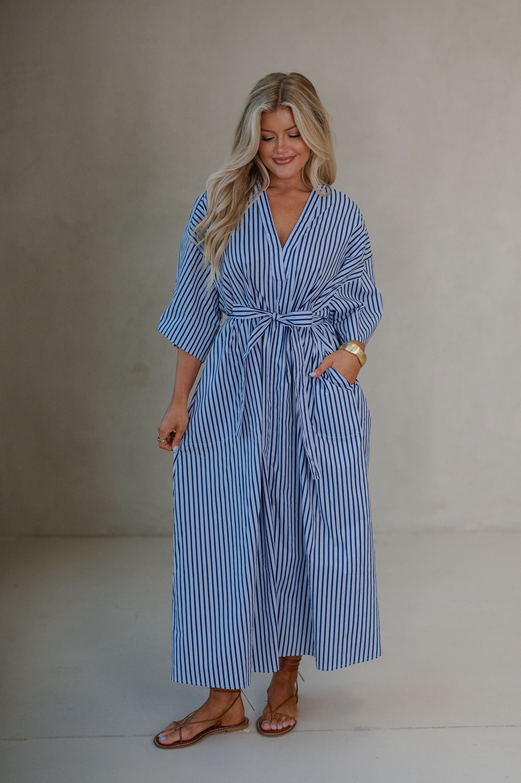 Molly Striped Midi Dress-Blue