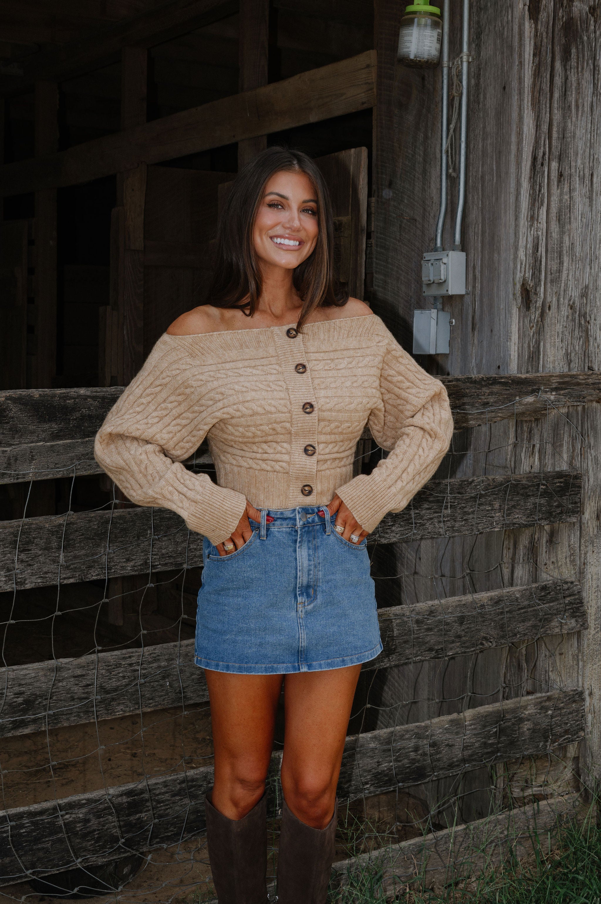OTS Button Down Sweater Top-Beige