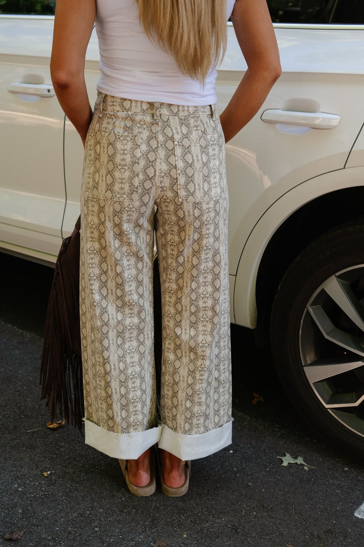Corie Snake Printed Pants-Beige