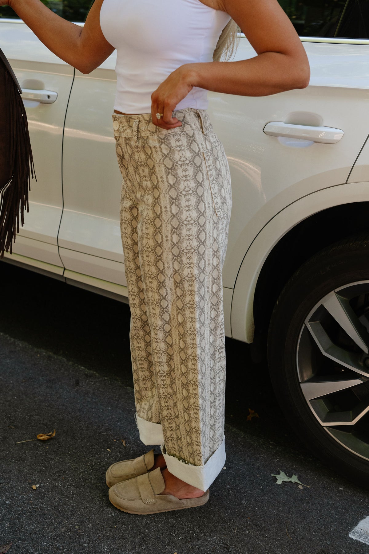 Corie Snake Printed Pants-Beige