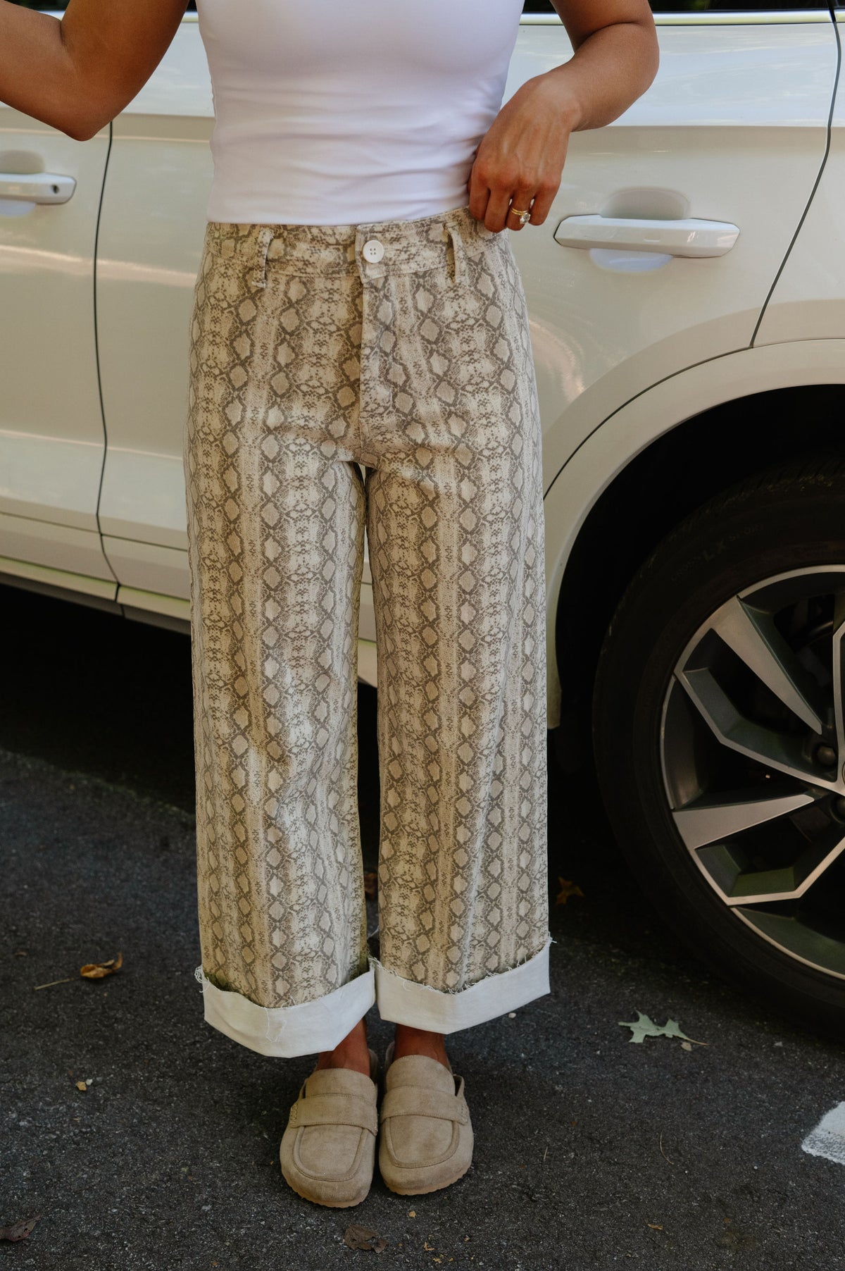 Corie Snake Printed Pants-Beige