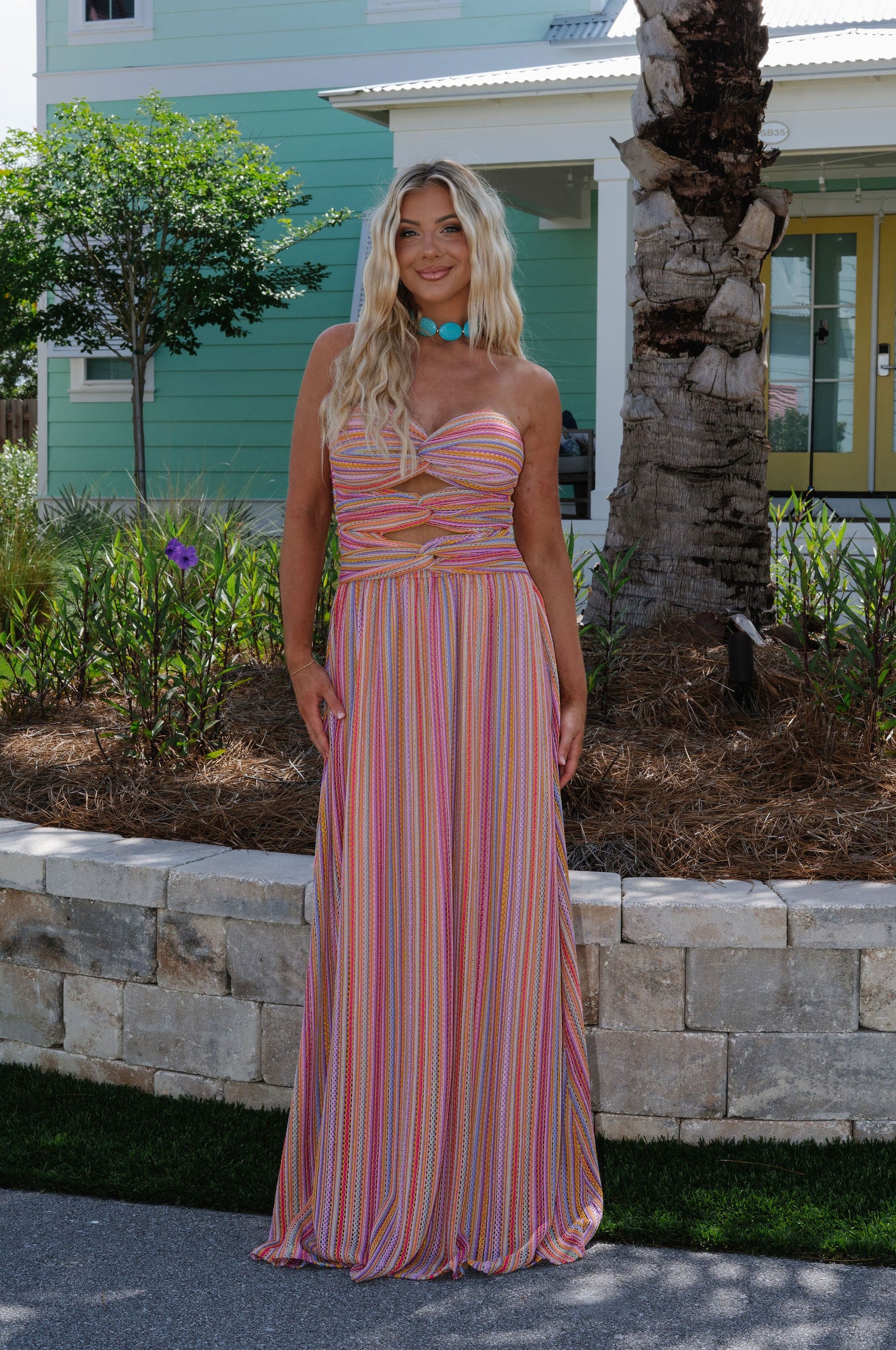 Remi Strapless Maxi Dress-Pink Multi