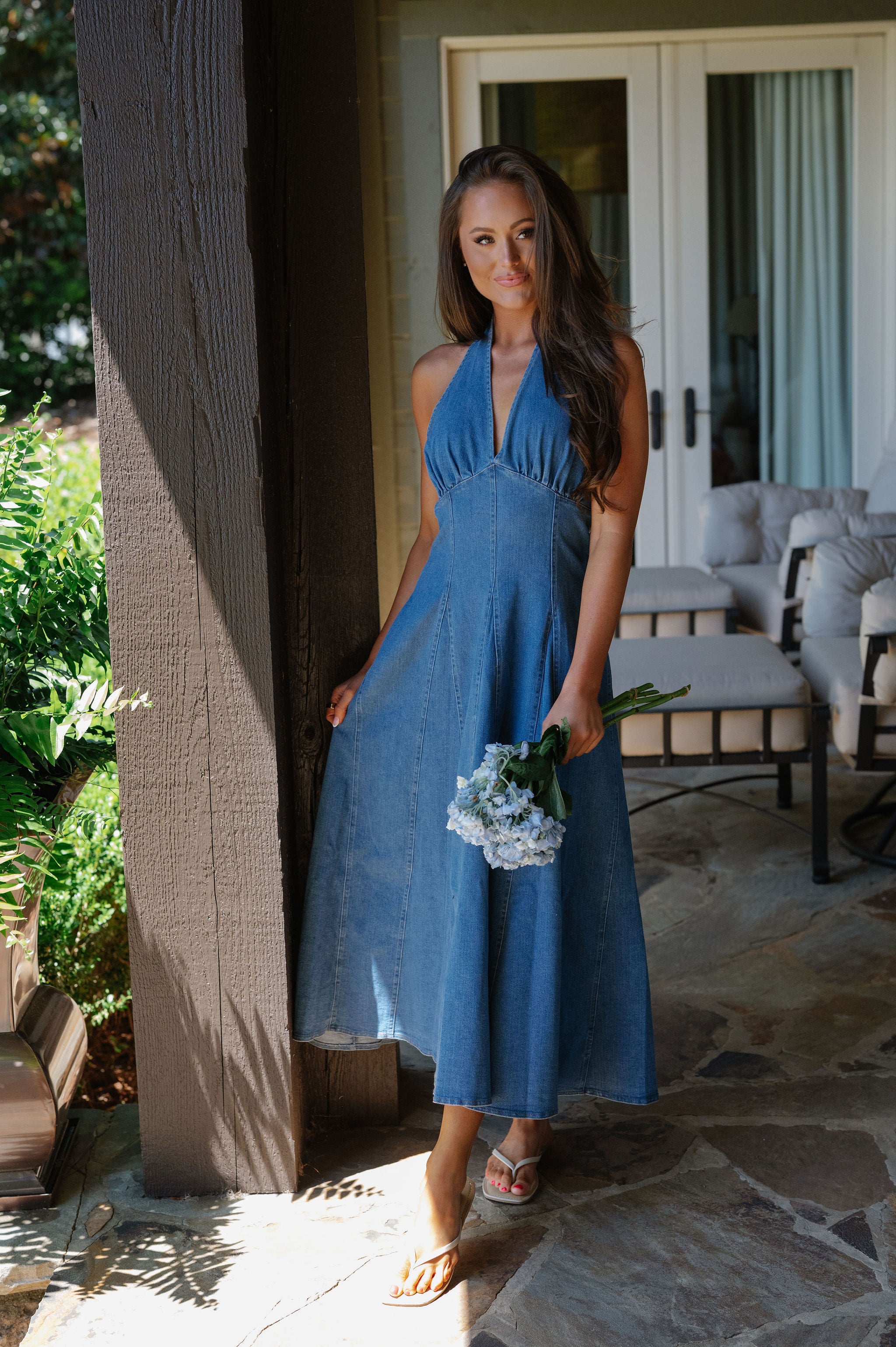 Delaney Halter Denim Midi Dress Delaney Halter Denim Midi Dress