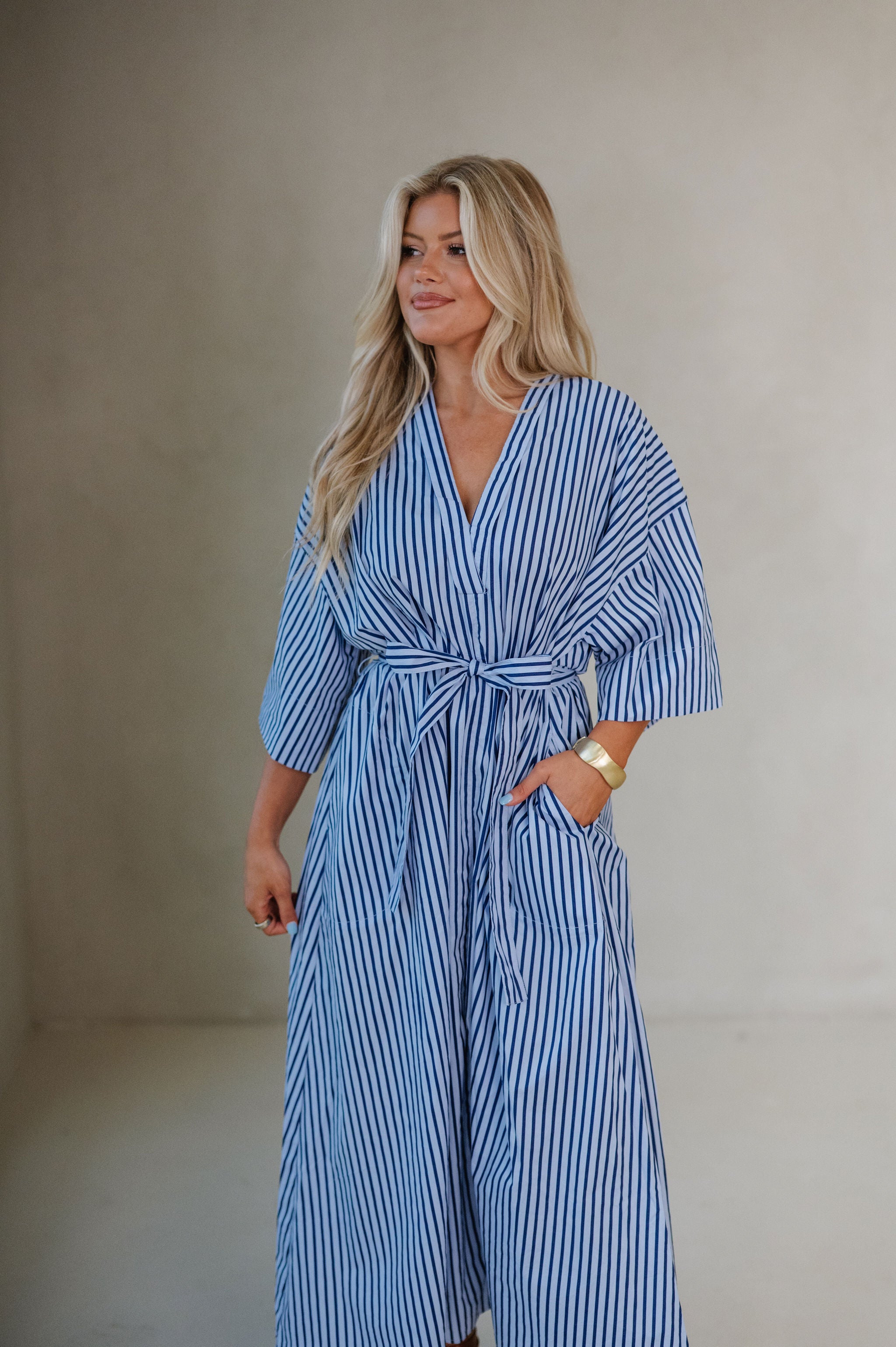 Molly Striped Midi Dress-Blue
