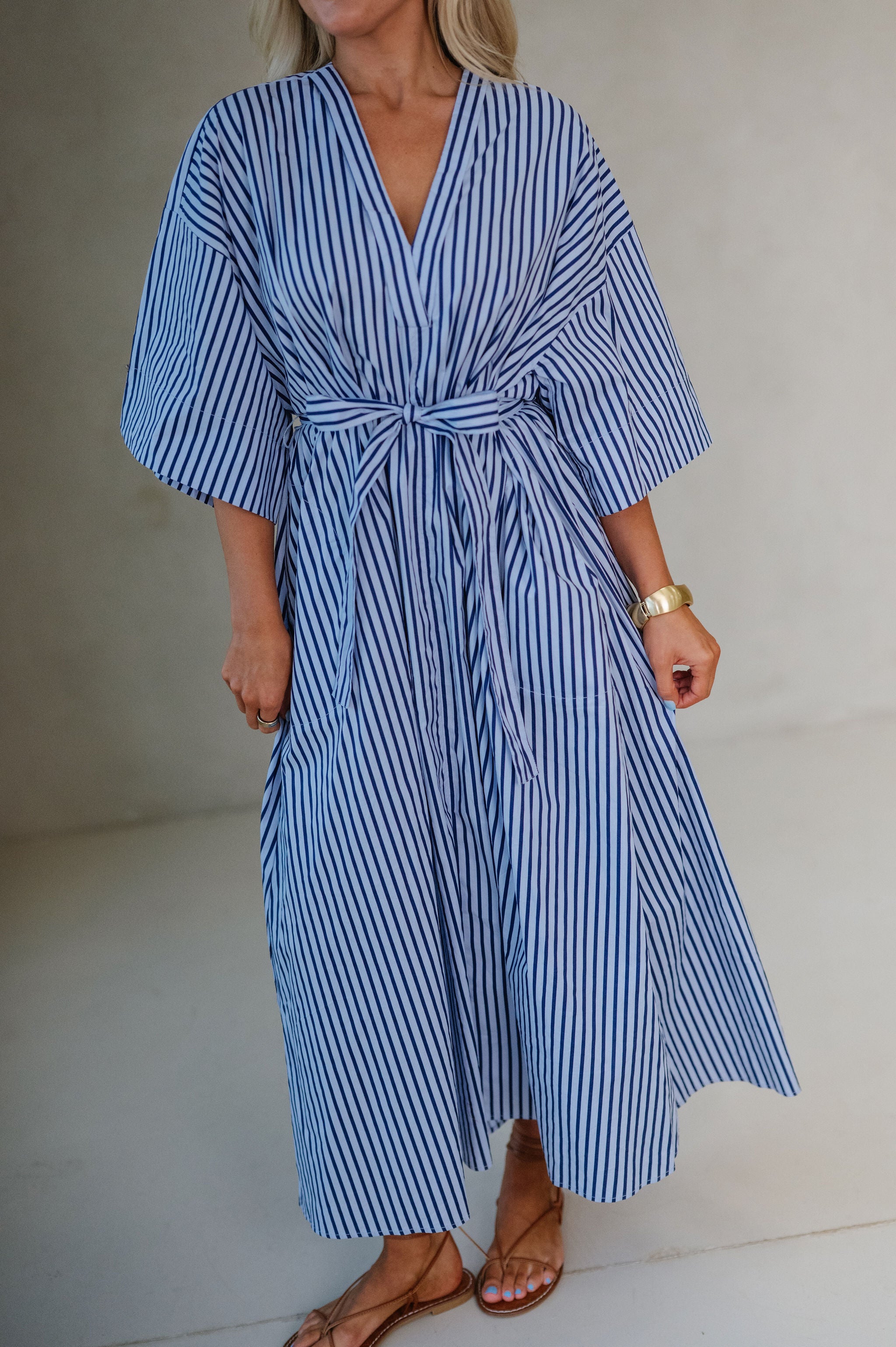 Molly Striped Midi Dress-Blue