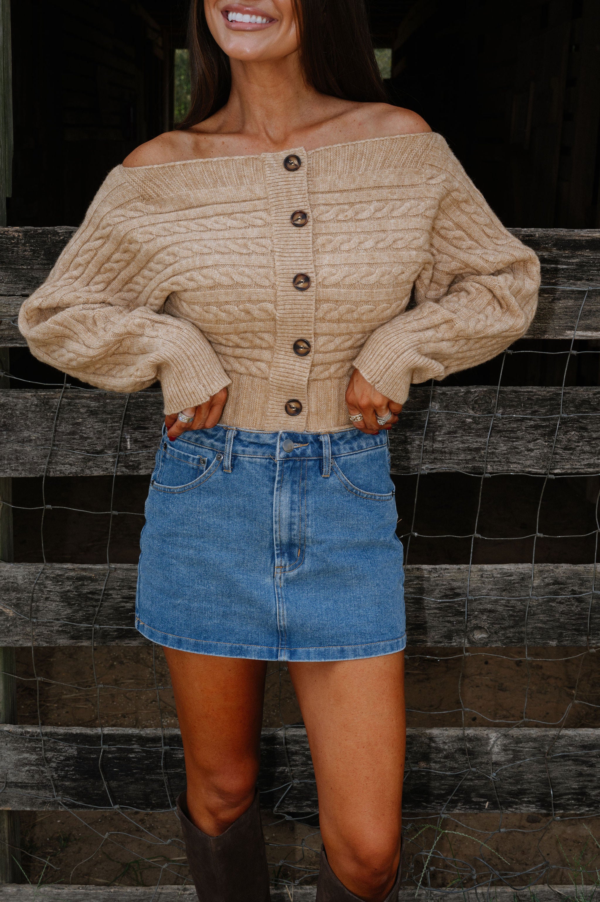 OTS Button Down Sweater Top-Beige