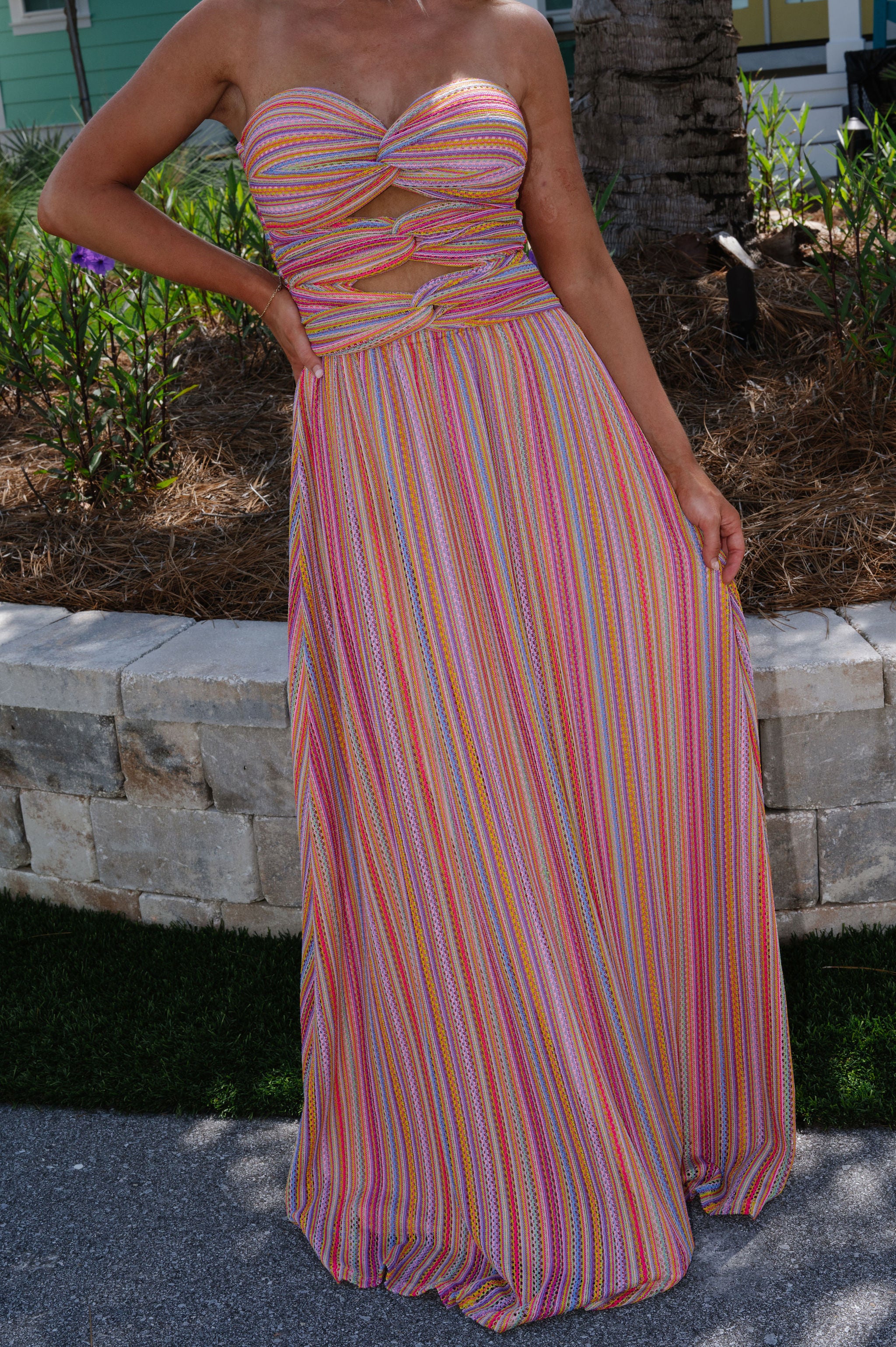 Remi Strapless Maxi Dress-Pink Multi