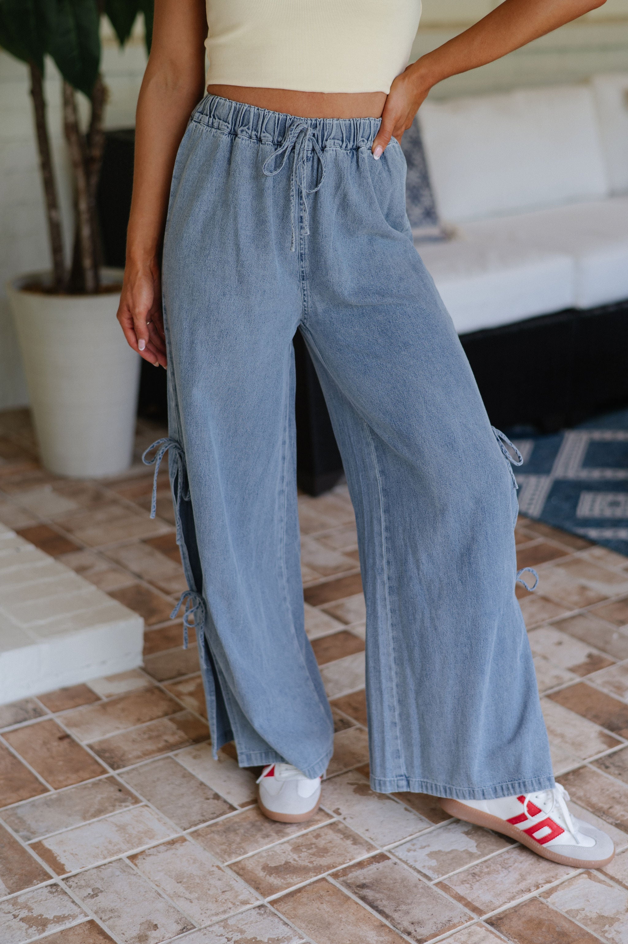 Side Tie Denim Pants