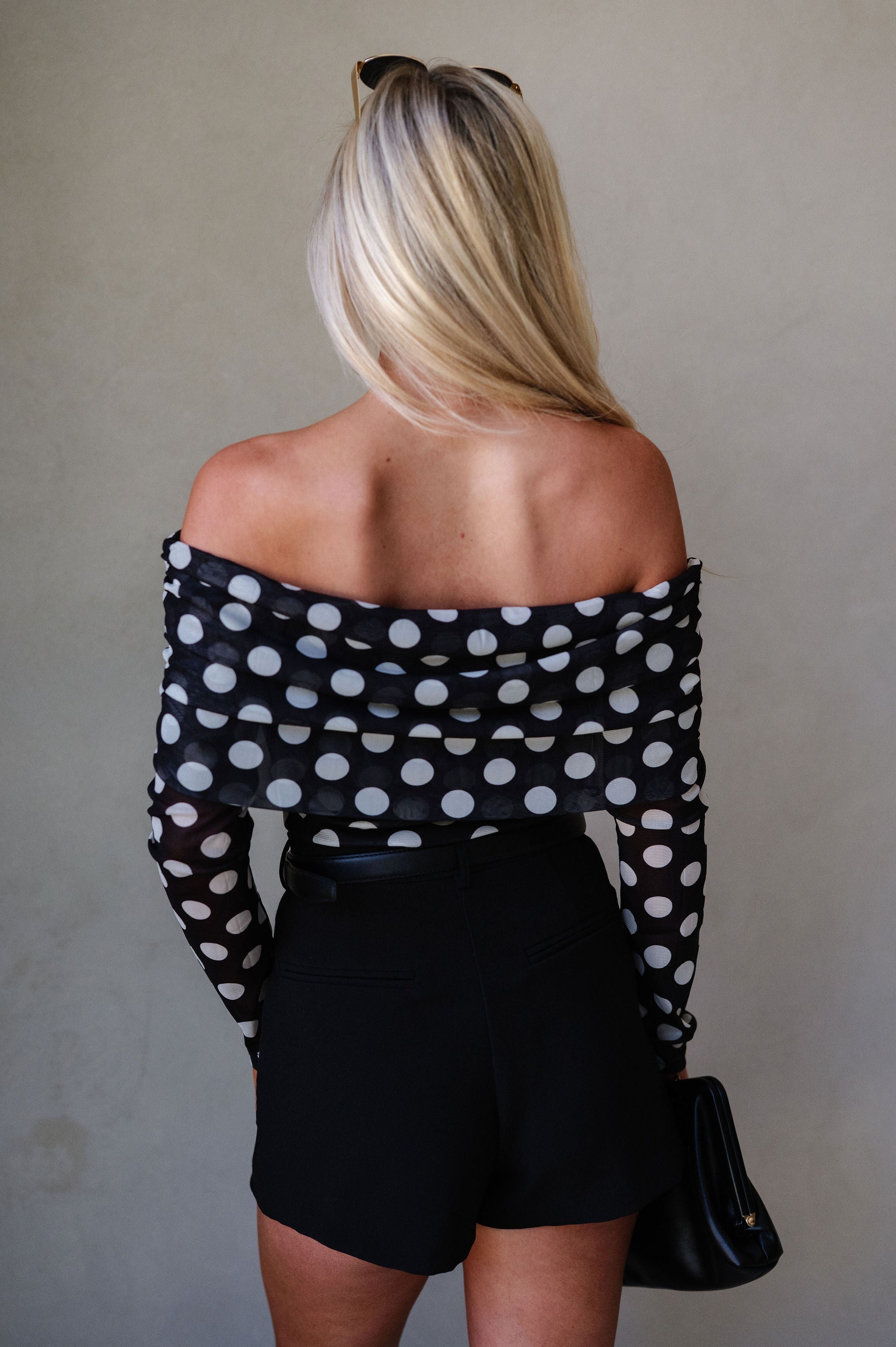 Valorie OTS Polka Dot Top-Black/Cream