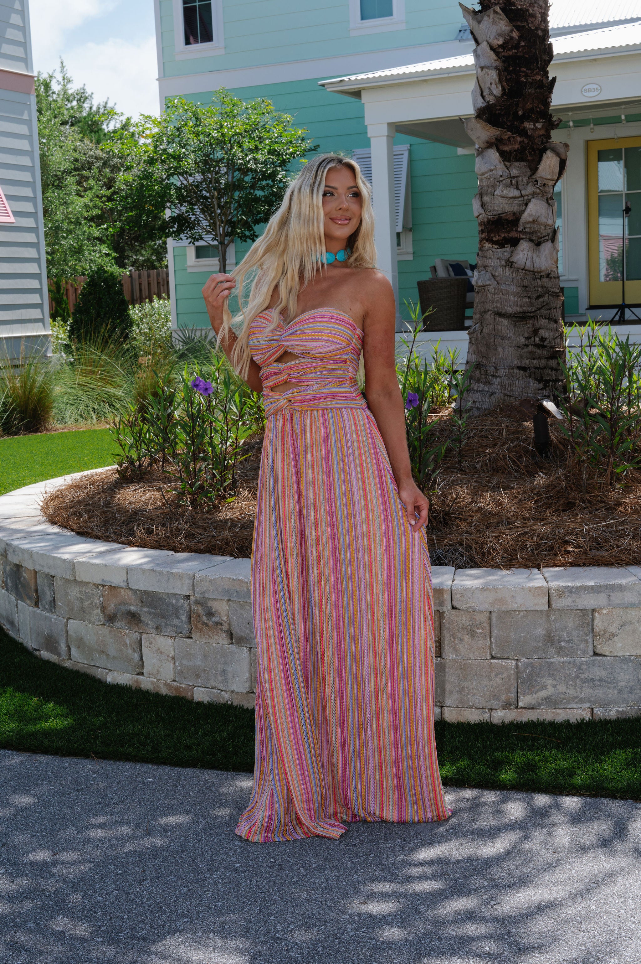 Remi Strapless Maxi Dress-Pink Multi