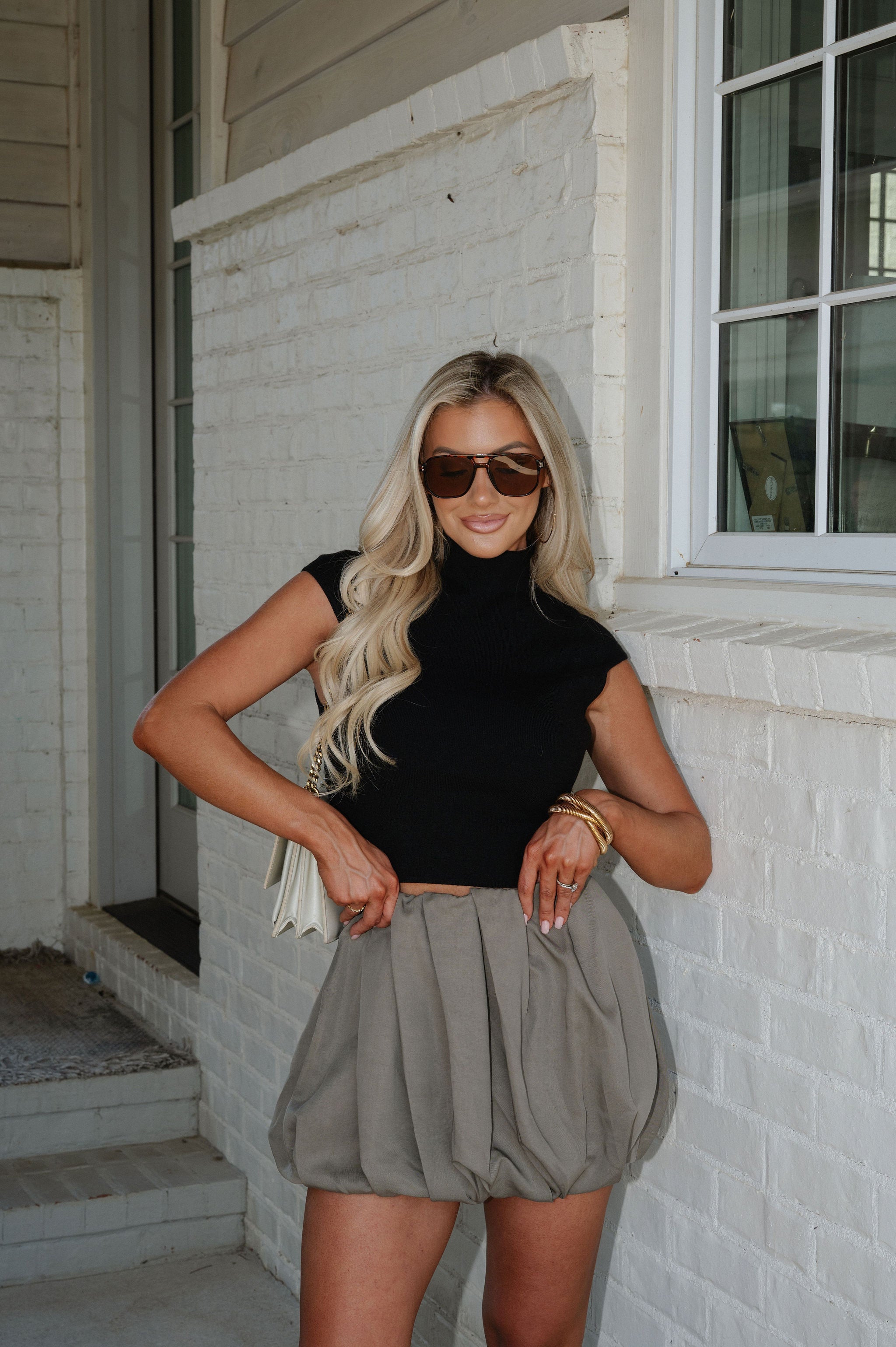 Raine Balloon Mini Skirt-Dusty Olive