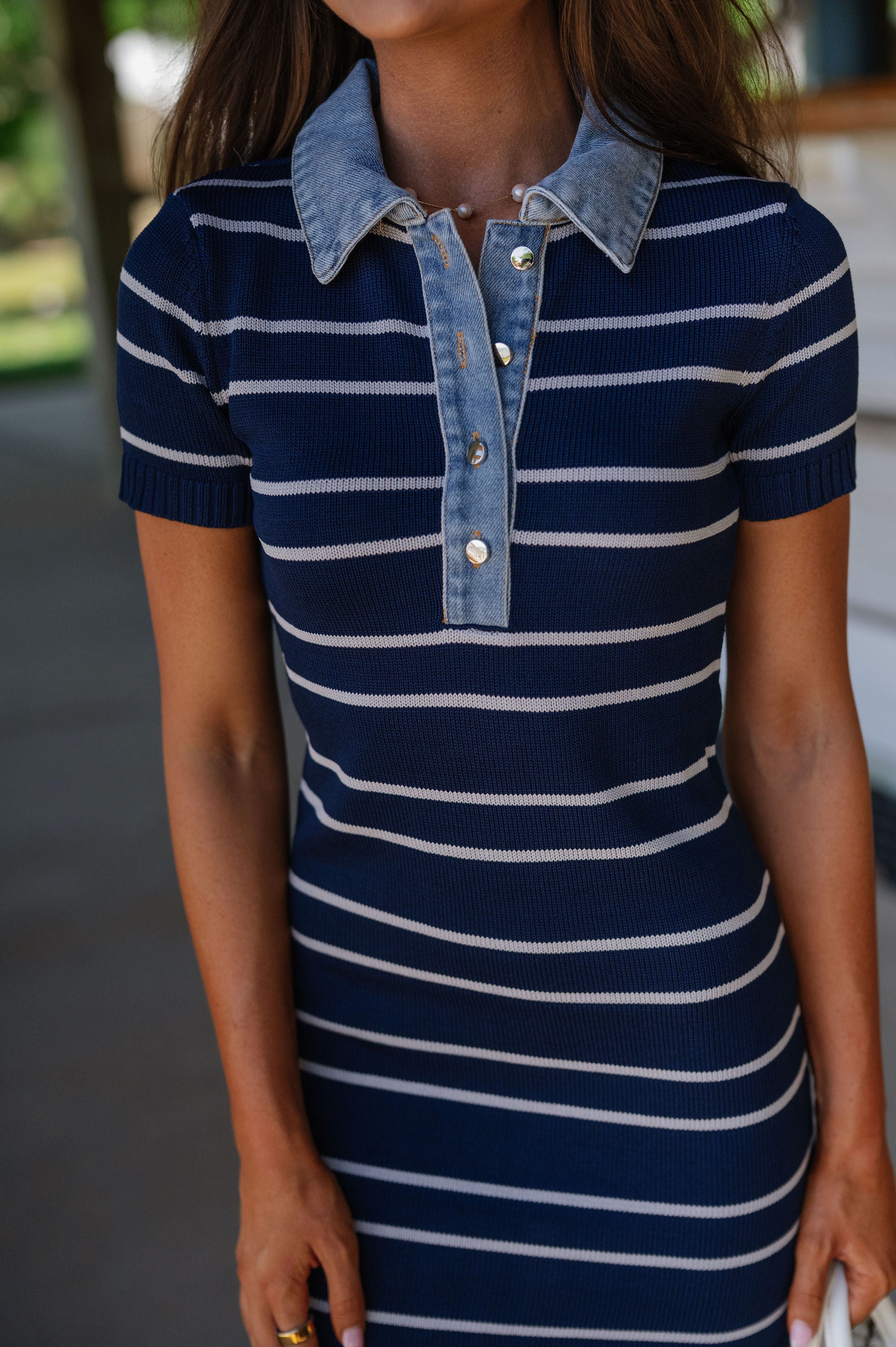Peyton Striped Sweater Dress-Navy/Grey