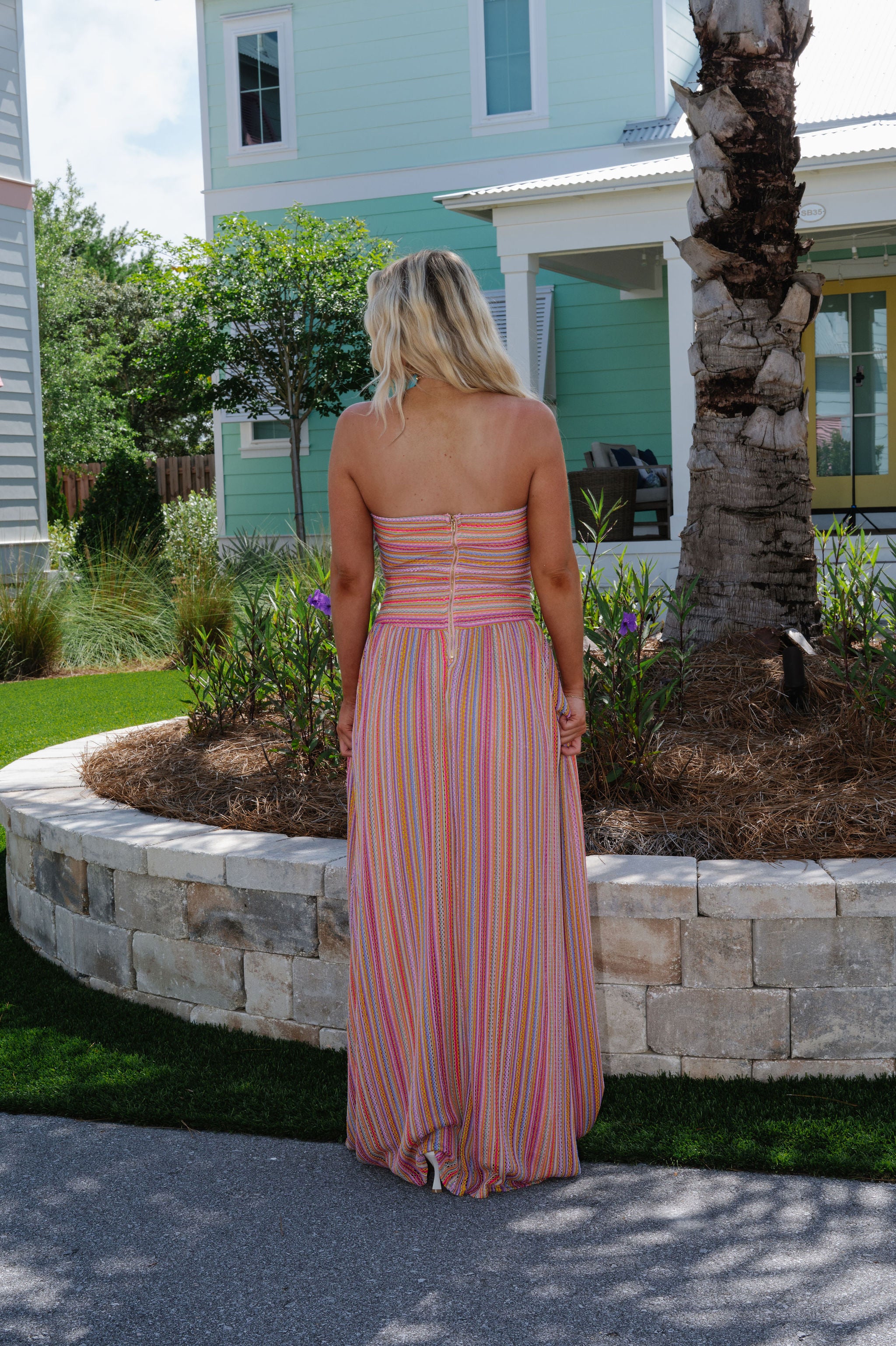 Remi Strapless Maxi Dress-Pink Multi