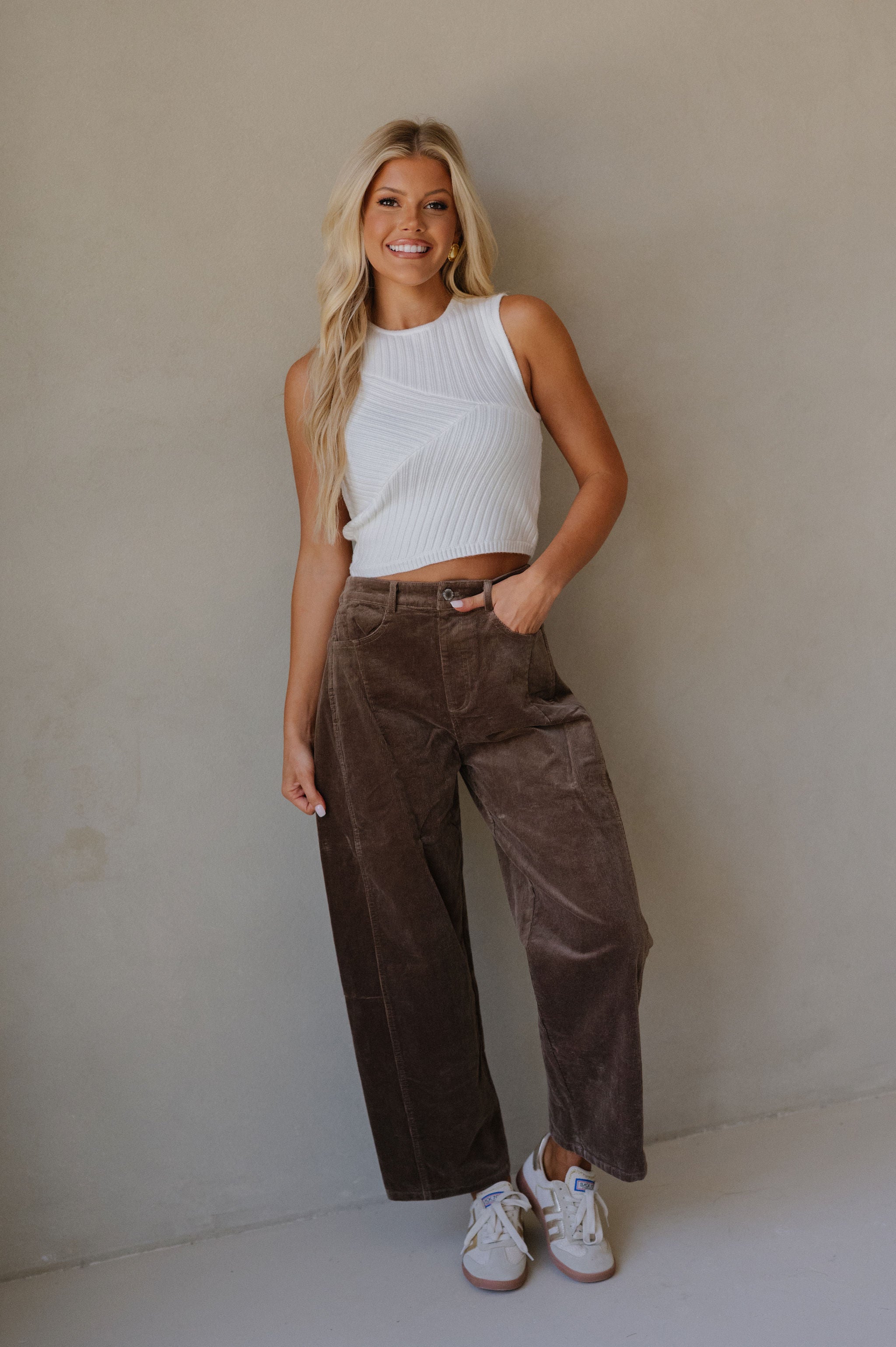 Corduroy Wide Leg Pants-Dark Mocha