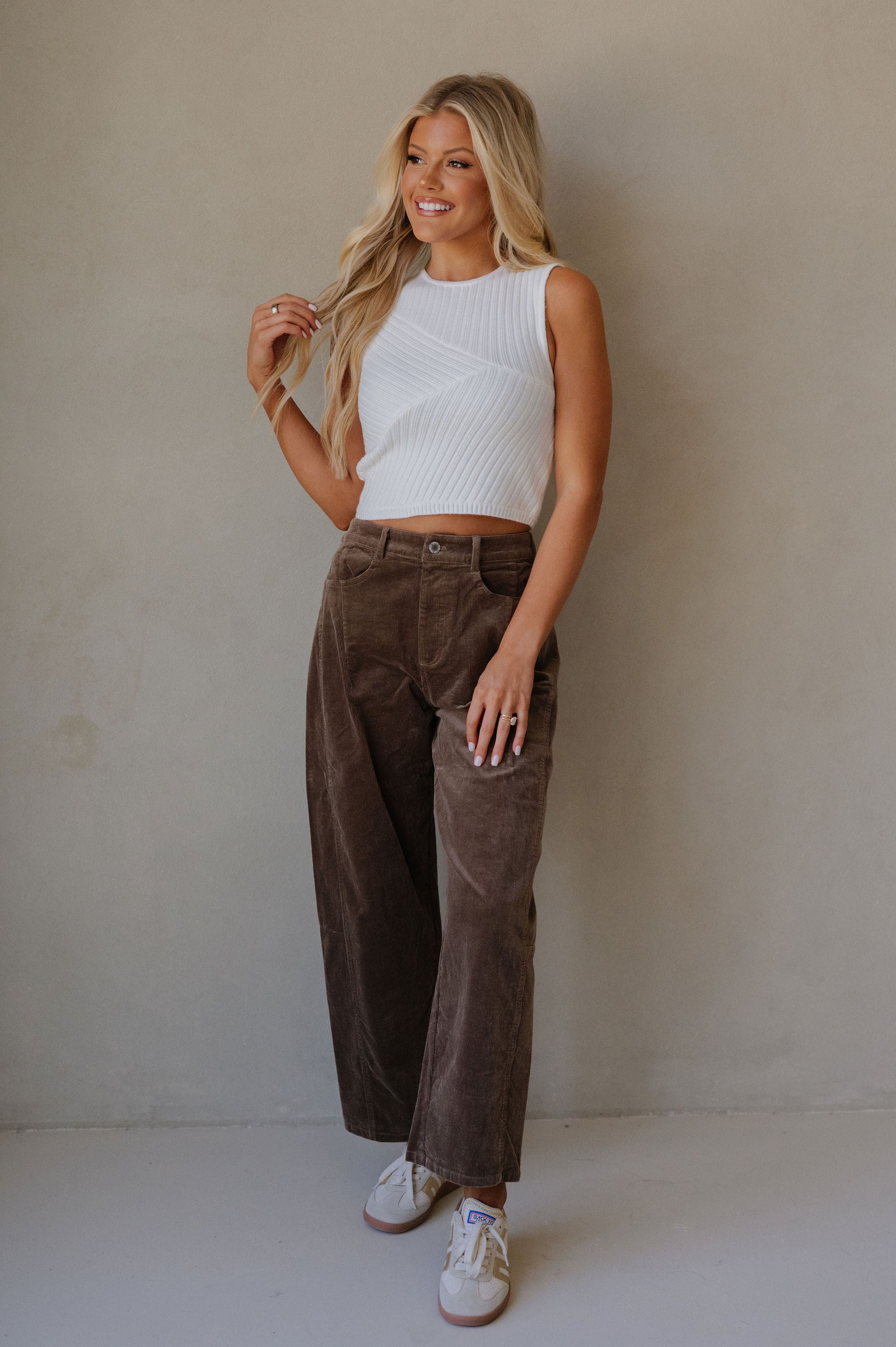 Corduroy Wide Leg Pants-Dark Mocha
