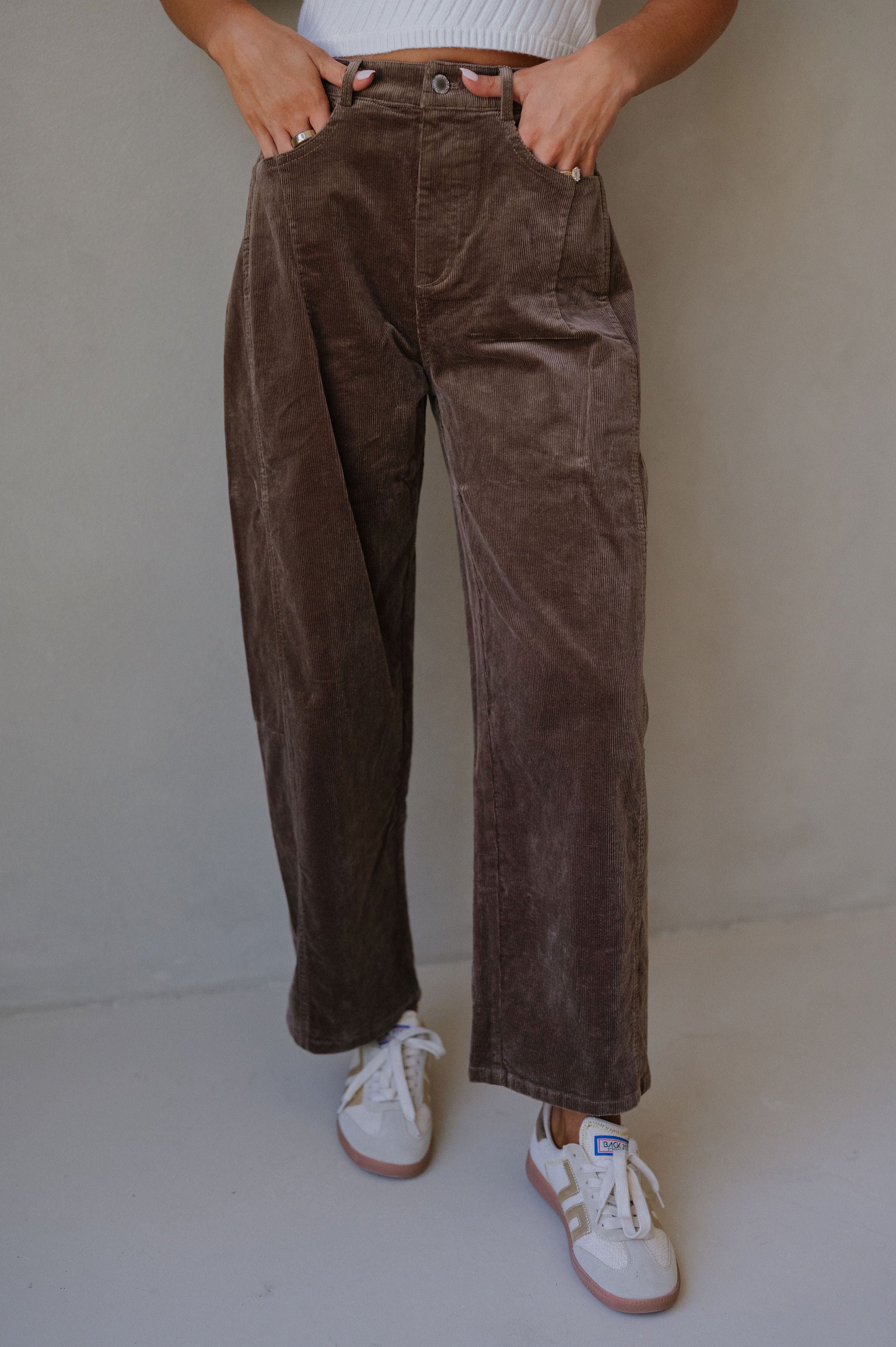 Corduroy Wide Leg Pants-Dark Mocha
