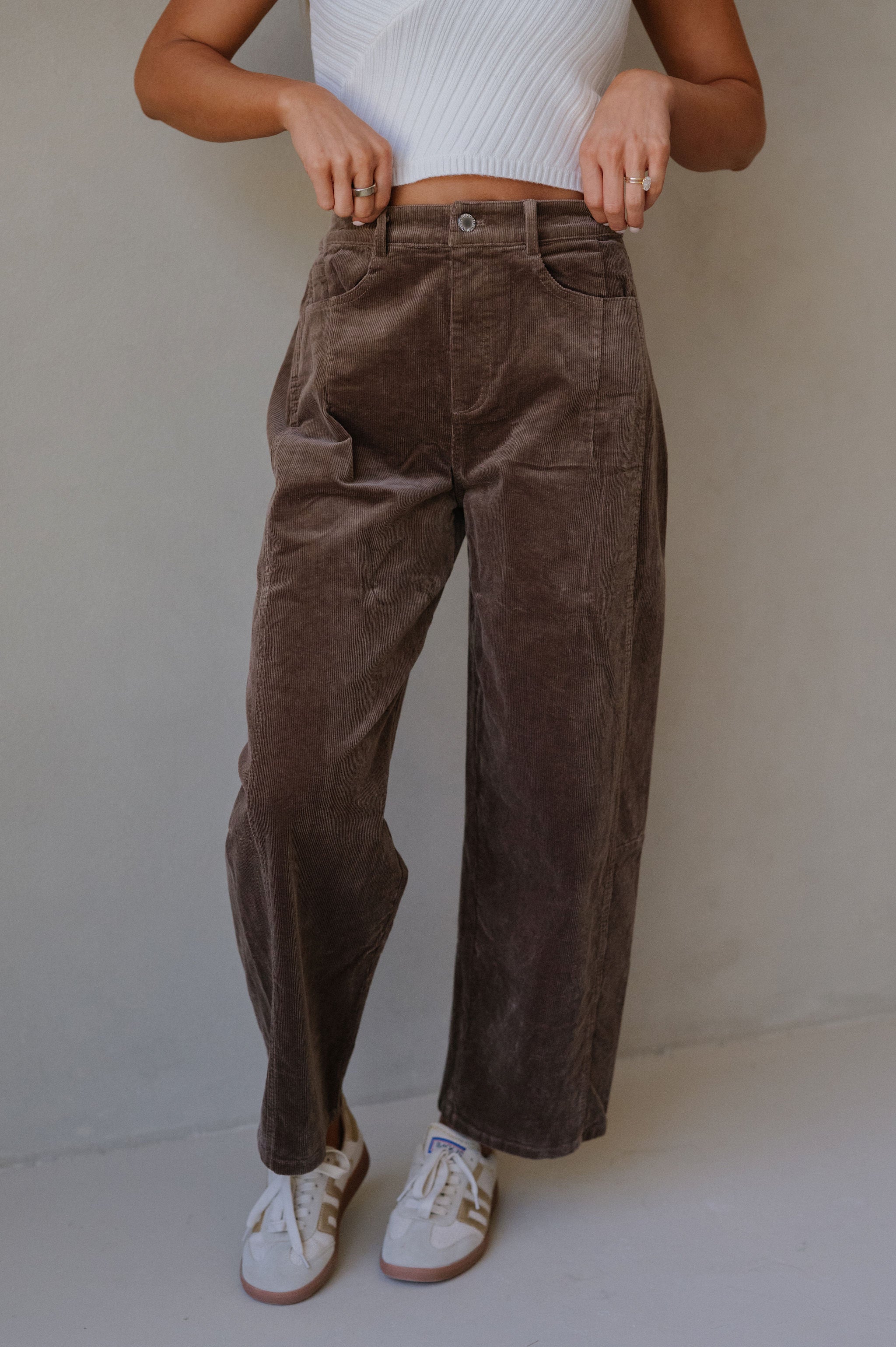 Corduroy Wide Leg Pants-Dark Mocha