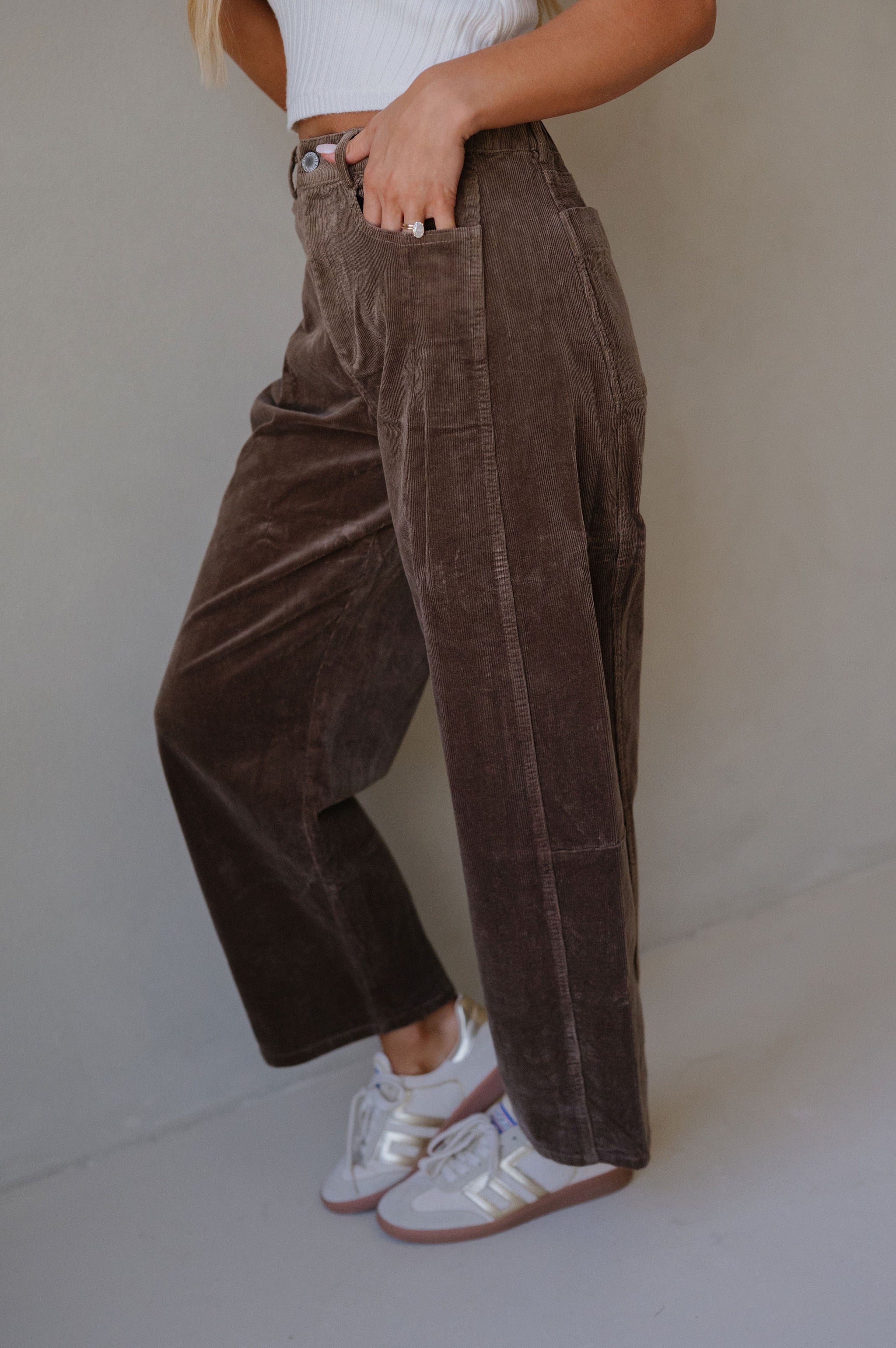 Corduroy Wide Leg Pants-Dark Mocha